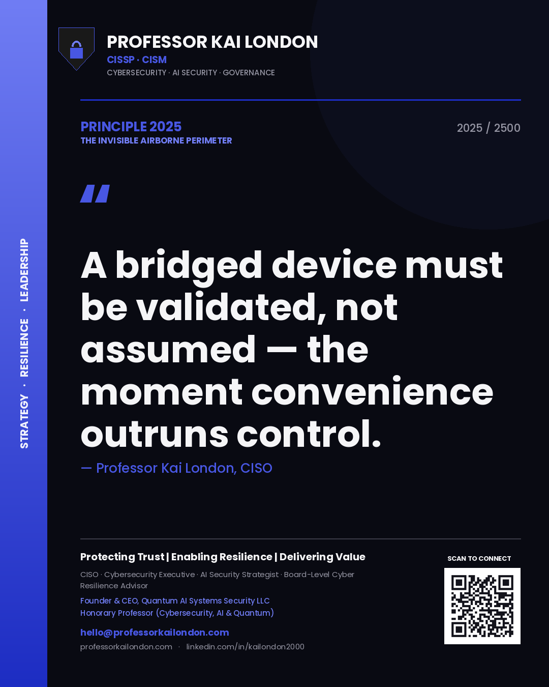 Professor Kai London principle 2025: A bridged device must be validated, not assumed — the moment convenience outruns control.