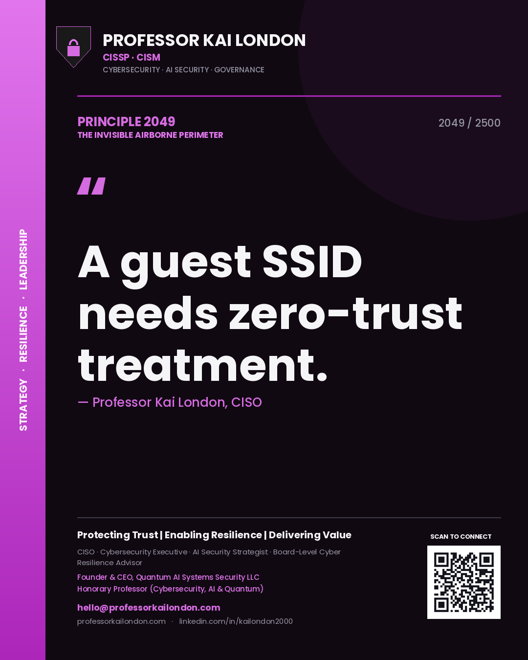 Professor Kai London principle 2049: A guest SSID needs zero-trust treatment.