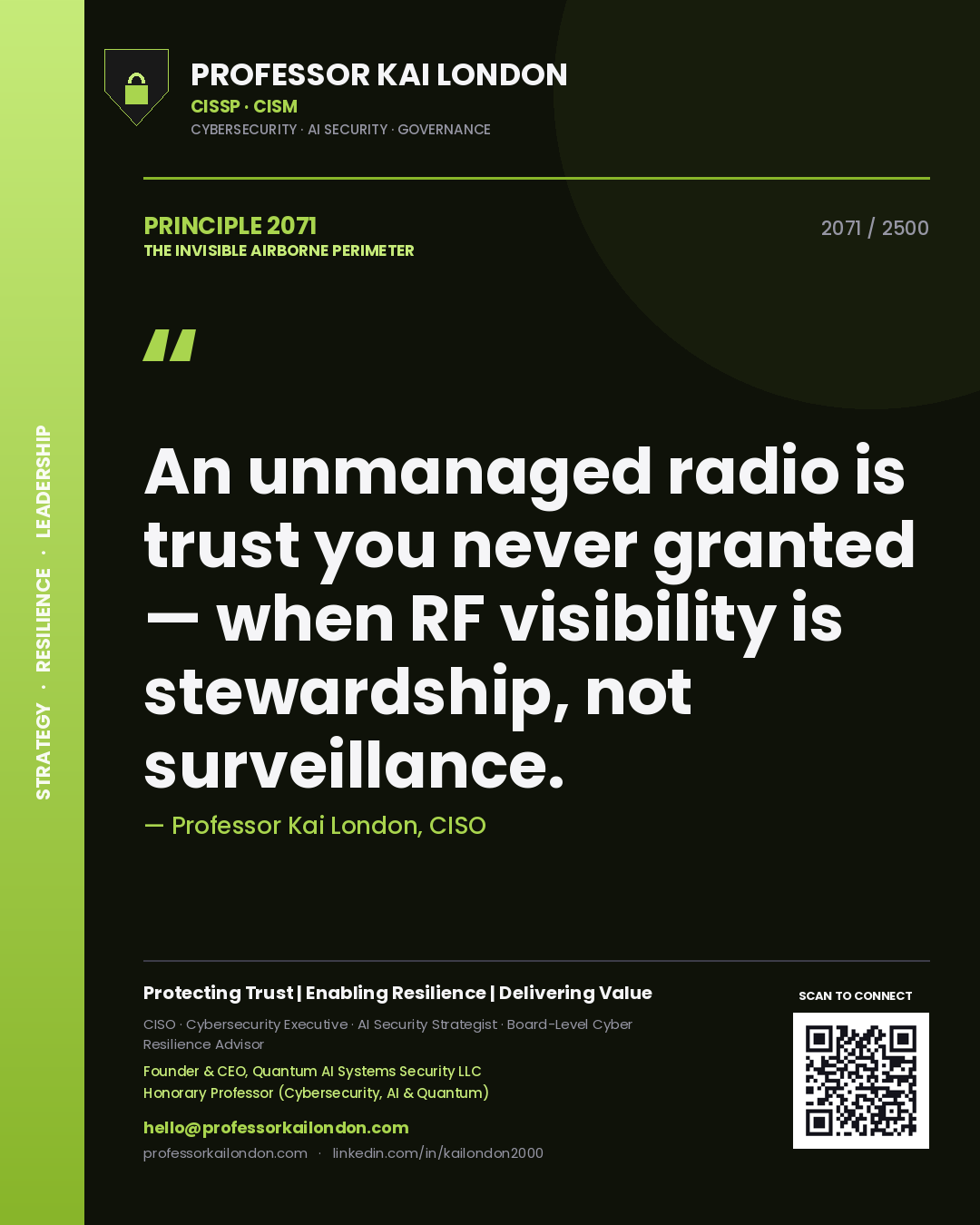 Professor Kai London principle 2071: An unmanaged radio is trust you never granted — when RF visibility is stewardship, not surveillance.