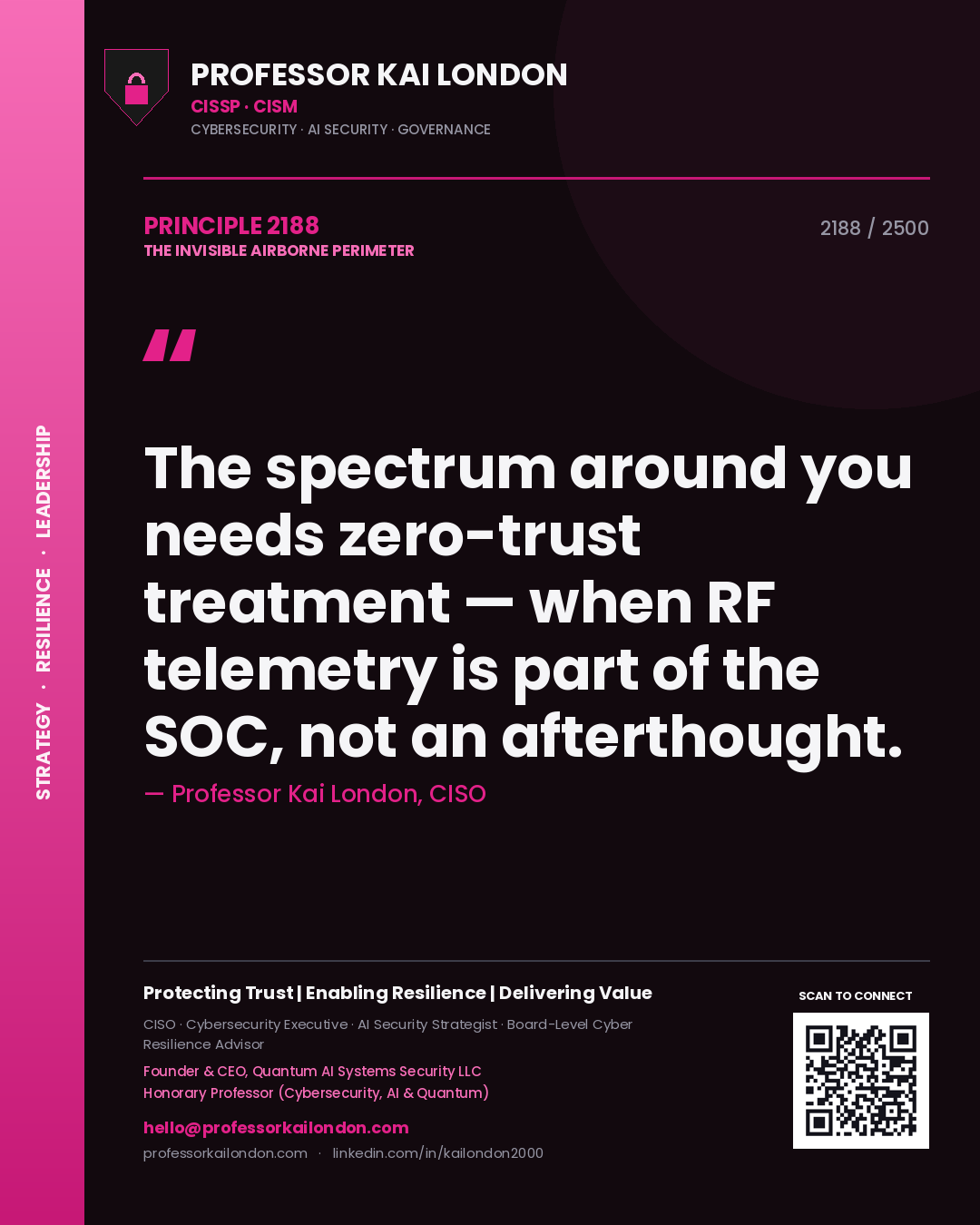 Professor Kai London principle 2188: The spectrum around you needs zero-trust treatment — when RF telemetry is part of the SOC, not an afterthought.