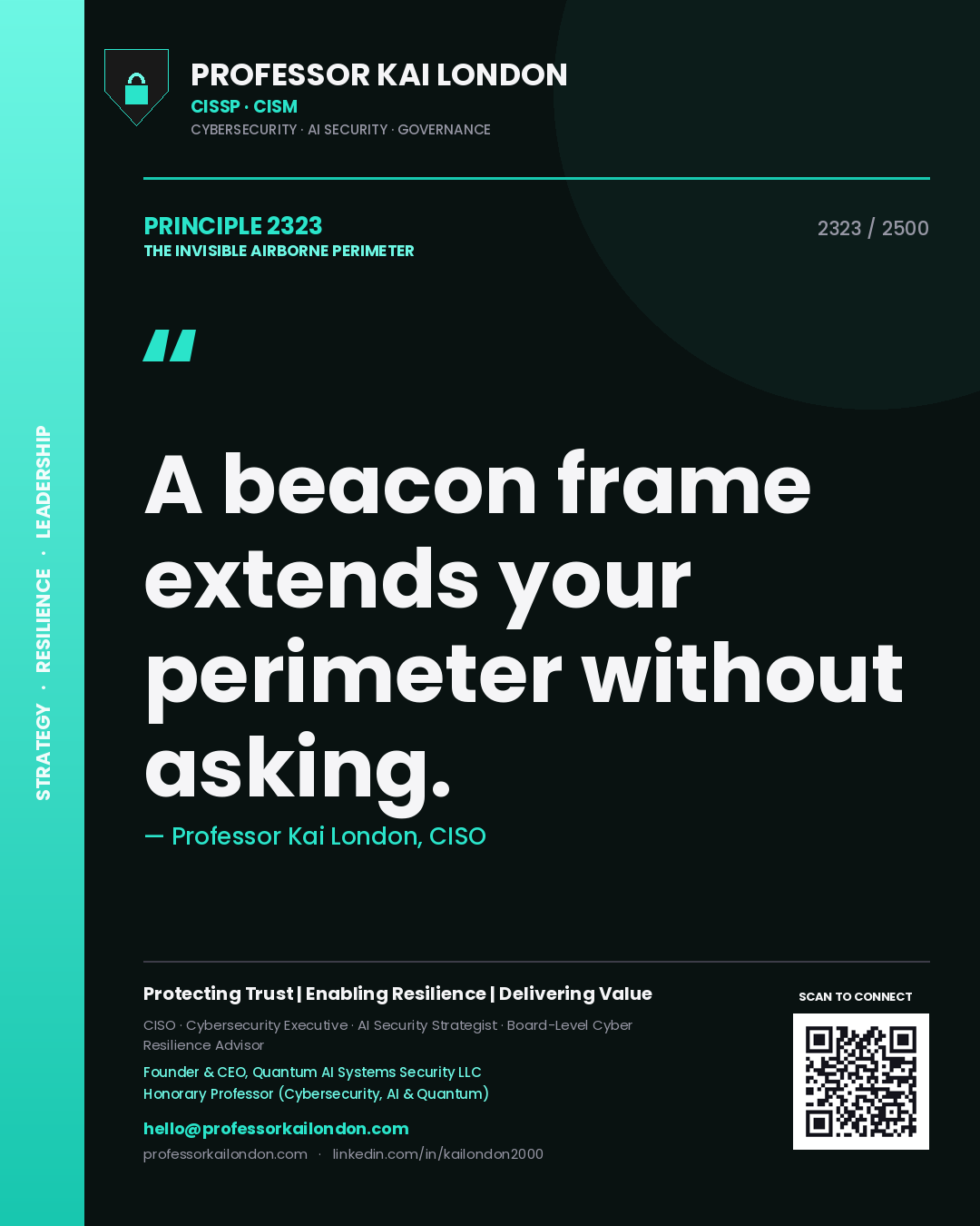 Professor Kai London principle 2323: A beacon frame extends your perimeter without asking.