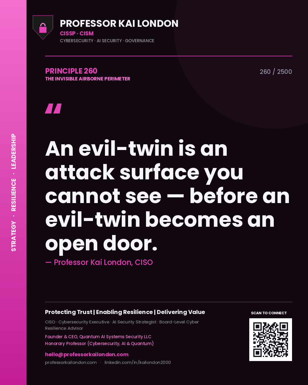 Professor Kai London principle 260: An evil-twin is an attack surface you cannot see — before an evil-twin becomes an open door.
