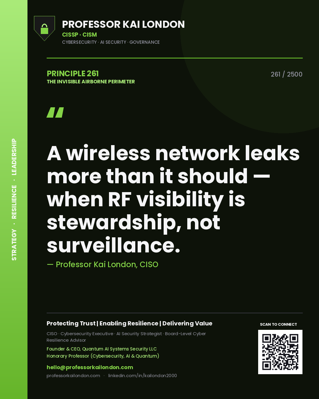 Professor Kai London principle 261: A wireless network leaks more than it should — when RF visibility is stewardship, not surveillance.