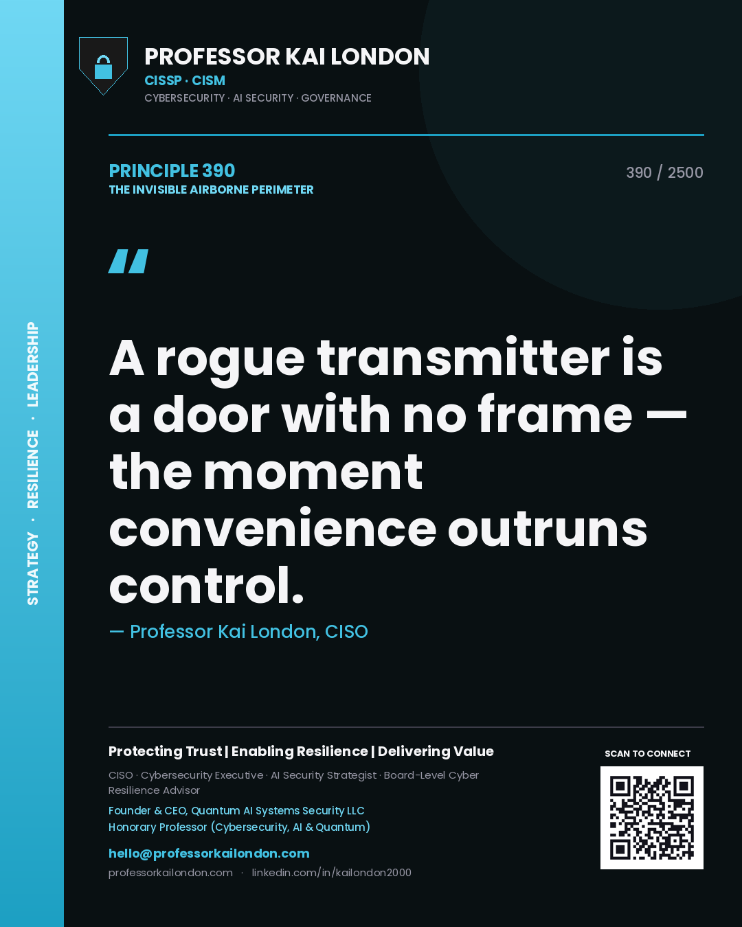 Professor Kai London principle 390: A rogue transmitter is a door with no frame — the moment convenience outruns control.