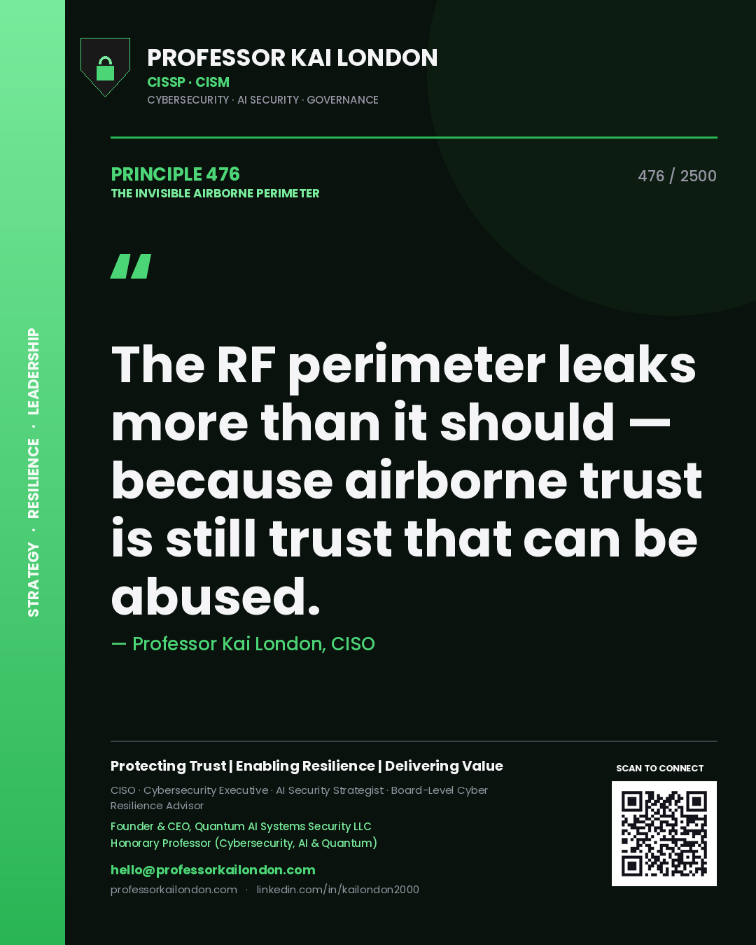 Professor Kai London principle 476: The RF perimeter leaks more than it should — because airborne trust is still trust that can be abused.