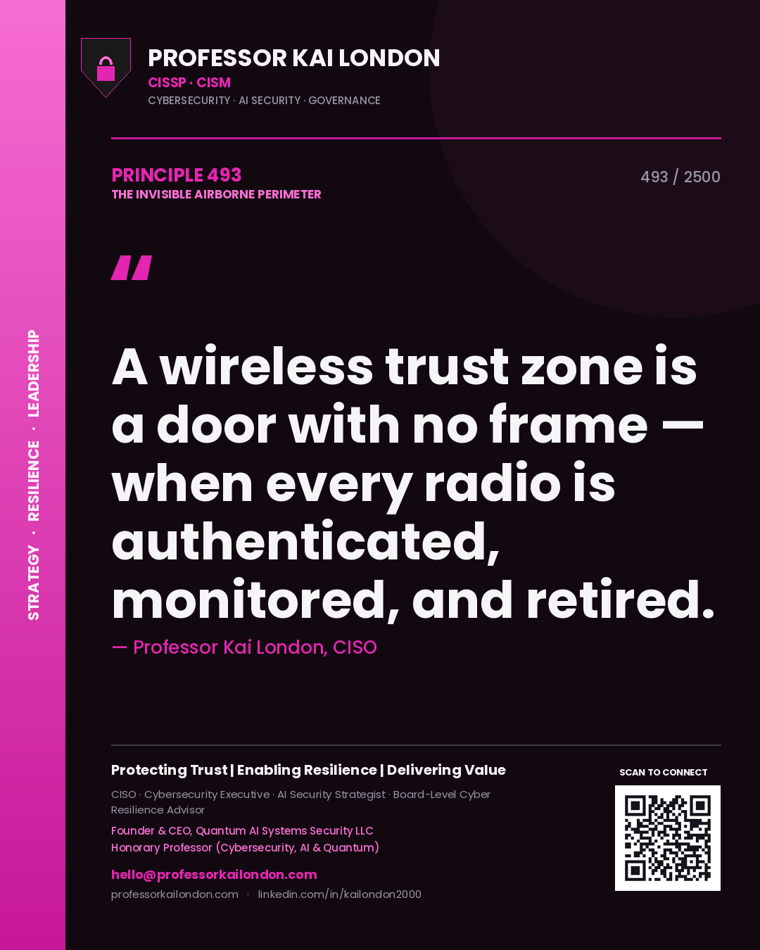 Professor Kai London principle 493: A wireless trust zone is a door with no frame — when every radio is authenticated, monitored, and retired.