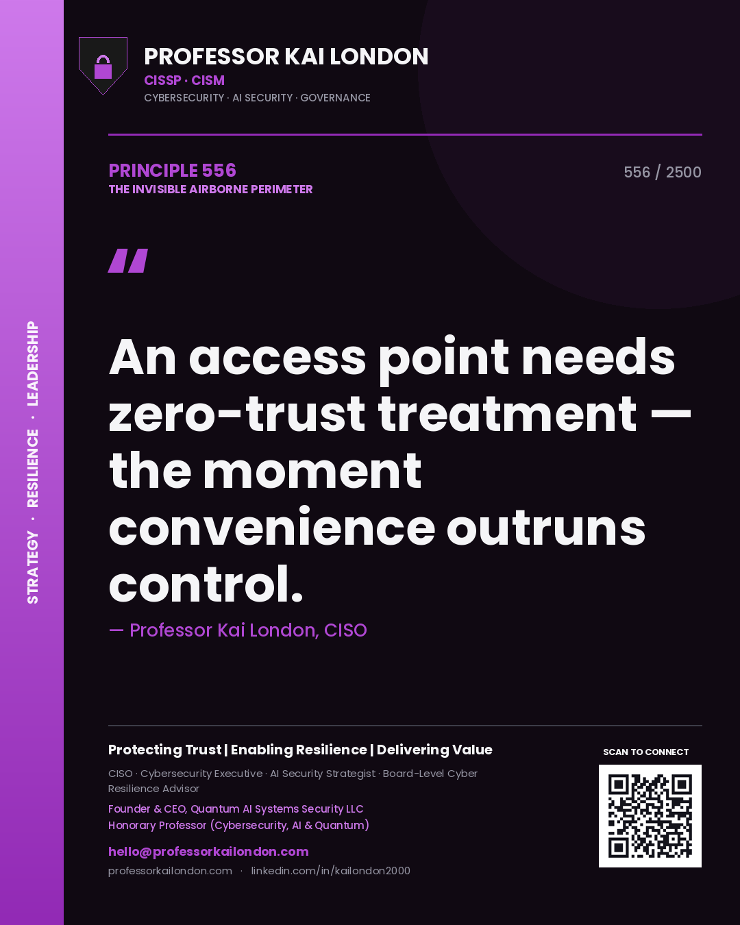 Professor Kai London principle 556: An access point needs zero-trust treatment — the moment convenience outruns control.