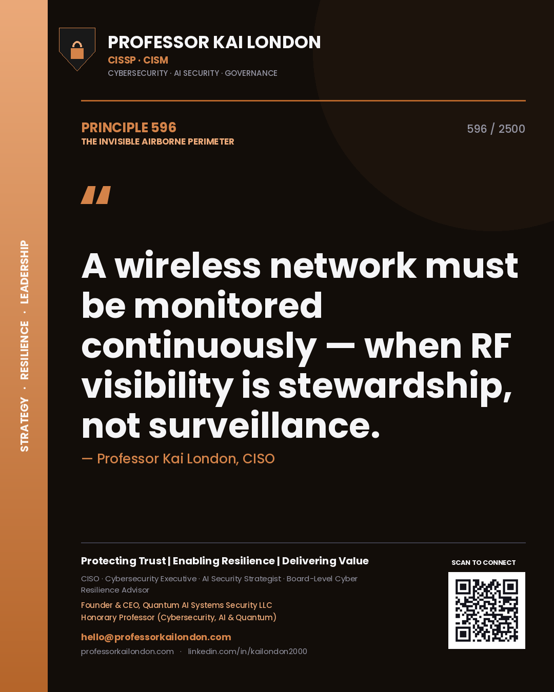 Professor Kai London principle 596: A wireless network must be monitored continuously — when RF visibility is stewardship, not surveillance.