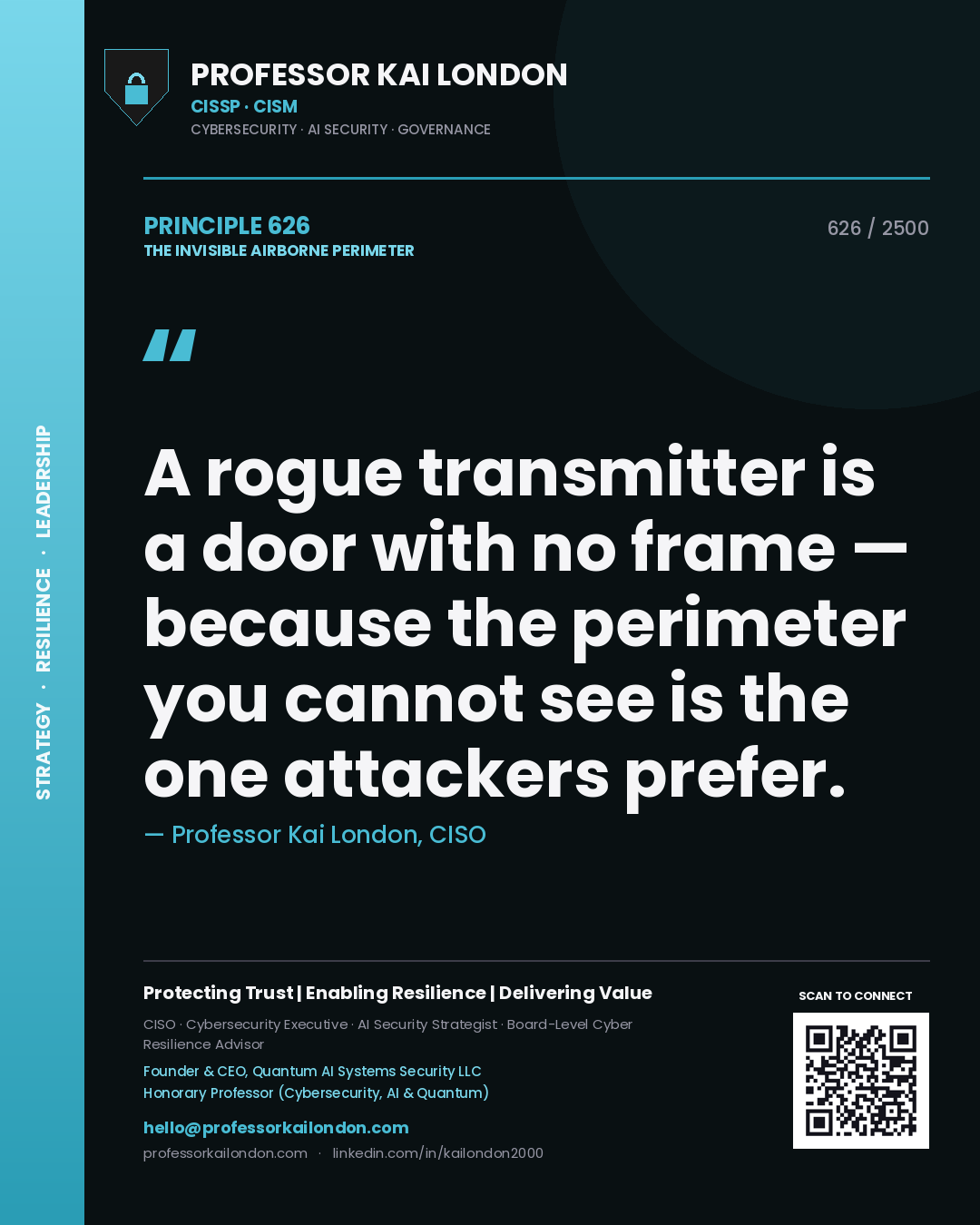 Professor Kai London principle 626: A rogue transmitter is a door with no frame — because the perimeter you cannot see is the one attackers prefer.