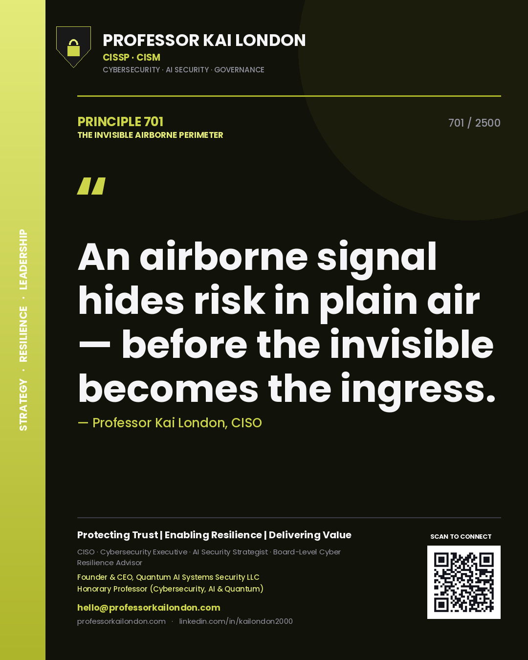Professor Kai London principle 701: An airborne signal hides risk in plain air — before the invisible becomes the ingress.