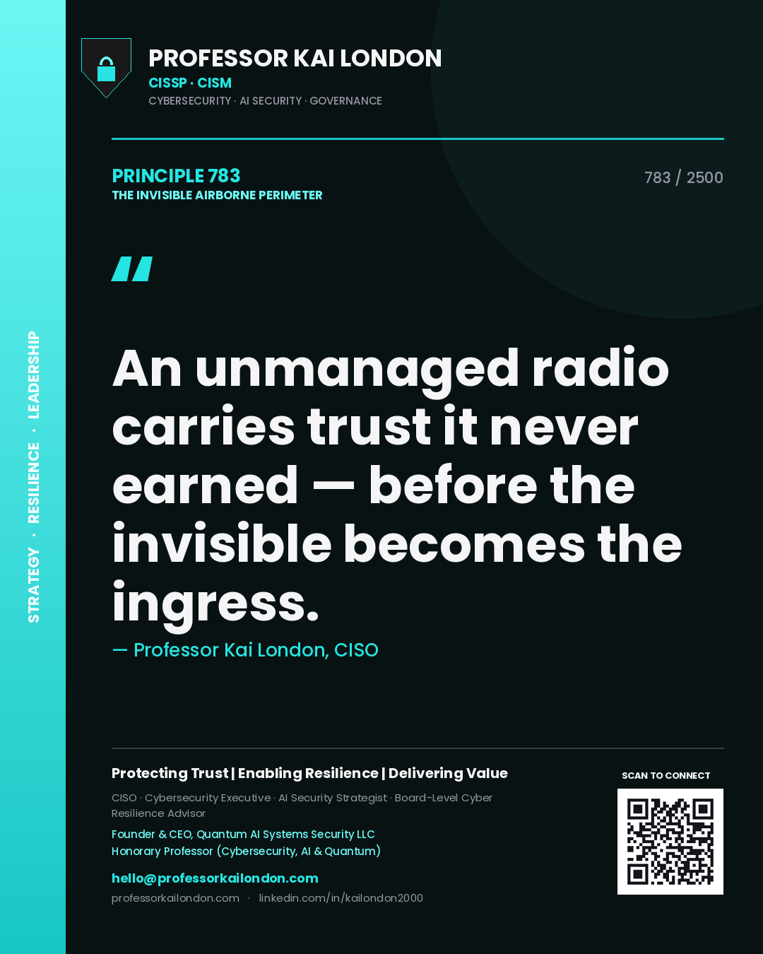 Professor Kai London principle 783: An unmanaged radio carries trust it never earned — before the invisible becomes the ingress.