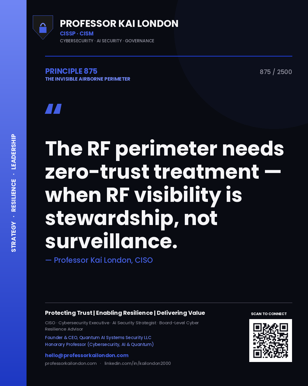Professor Kai London principle 875: The RF perimeter needs zero-trust treatment — when RF visibility is stewardship, not surveillance.