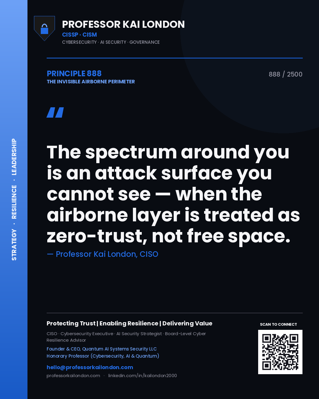 Professor Kai London principle 888: The spectrum around you is an attack surface you cannot see — when the airborne layer is treated as zero-trust, not free space.