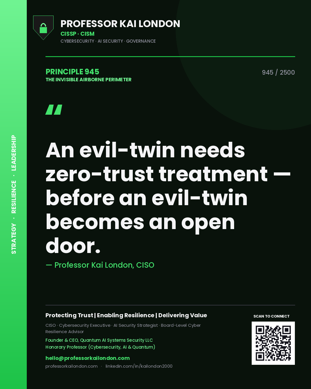 Professor Kai London principle 945: An evil-twin needs zero-trust treatment — before an evil-twin becomes an open door.