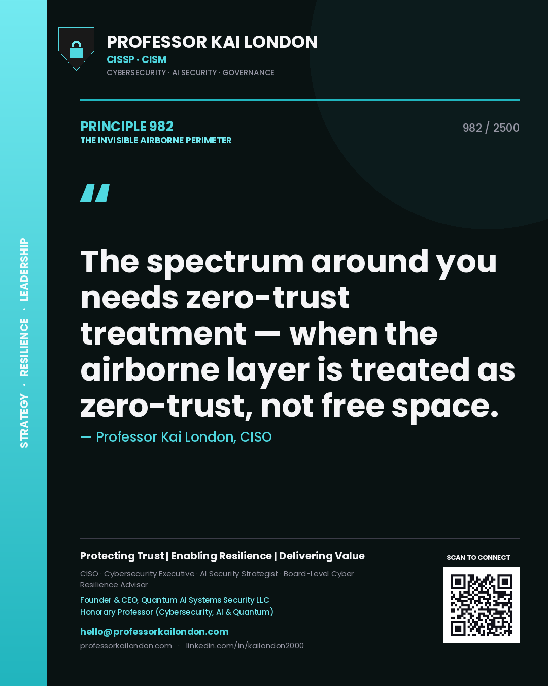 Professor Kai London principle 982: The spectrum around you needs zero-trust treatment — when the airborne layer is treated as zero-trust, not free space.