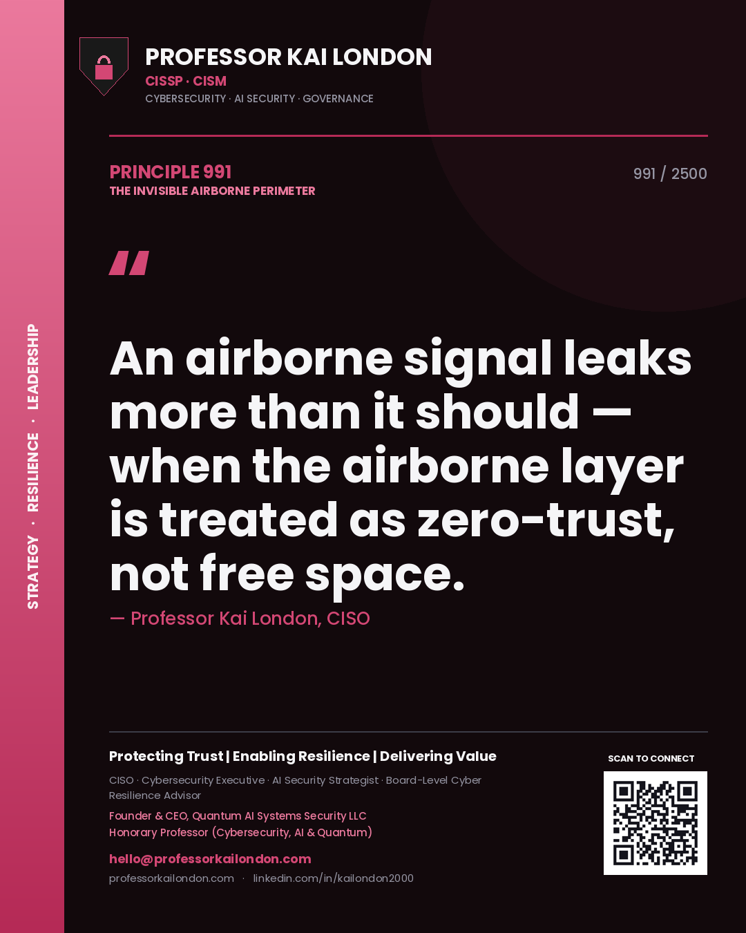 Professor Kai London principle 991: An airborne signal leaks more than it should — when the airborne layer is treated as zero-trust, not free space.