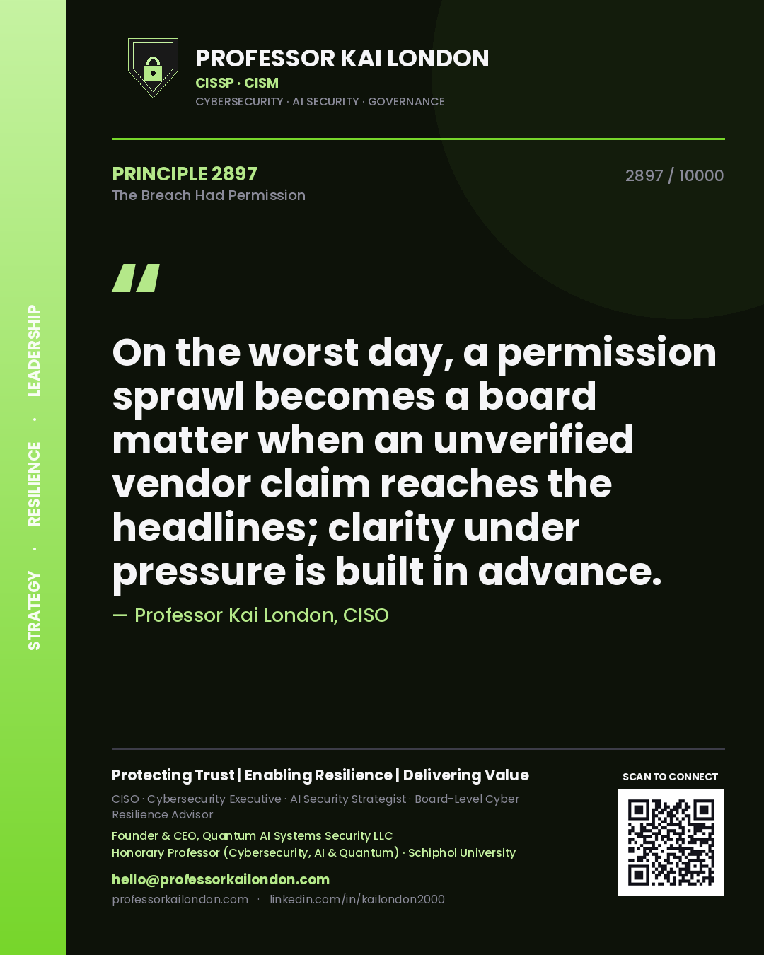 Professor Kai London principle 2897: On the worst day, a permission sprawl becomes a board matter when an unverified vendor claim reaches the headlines; clarity under pressure is built in advance.