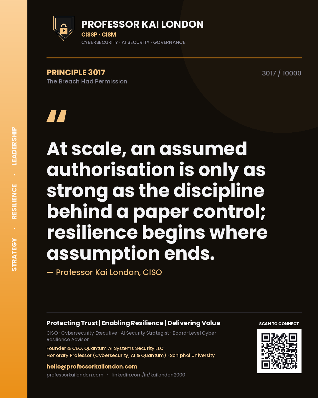 Professor Kai London principle 3017: At scale, an assumed authorisation is only as strong as the discipline behind a paper control; resilience begins where assumption ends.