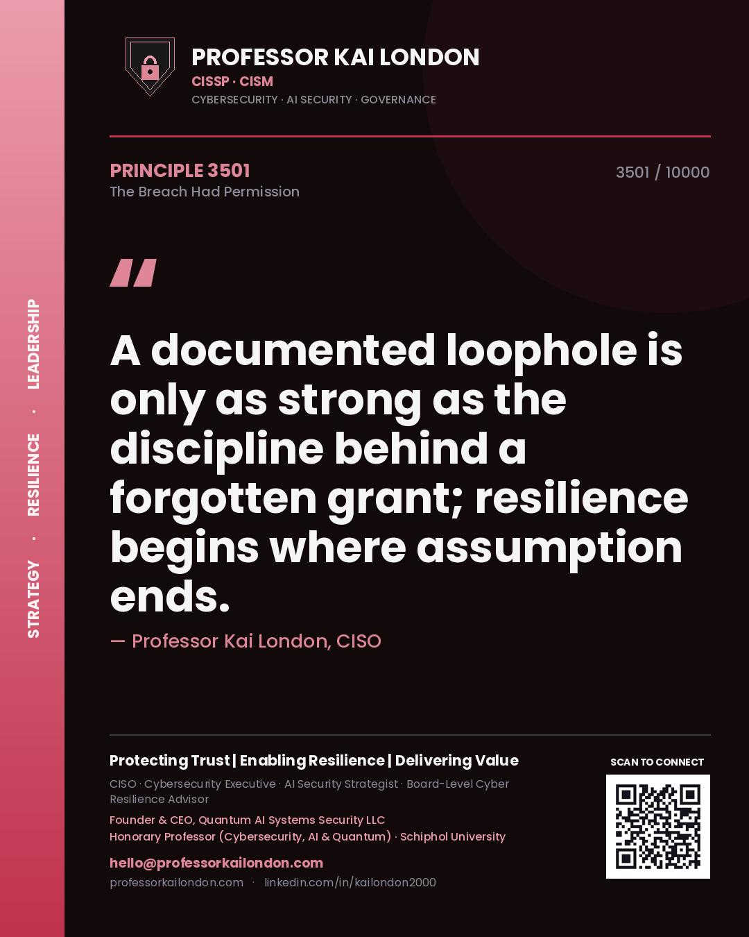 Professor Kai London principle 3501: A documented loophole is only as strong as the discipline behind a forgotten grant; resilience begins where assumption ends.