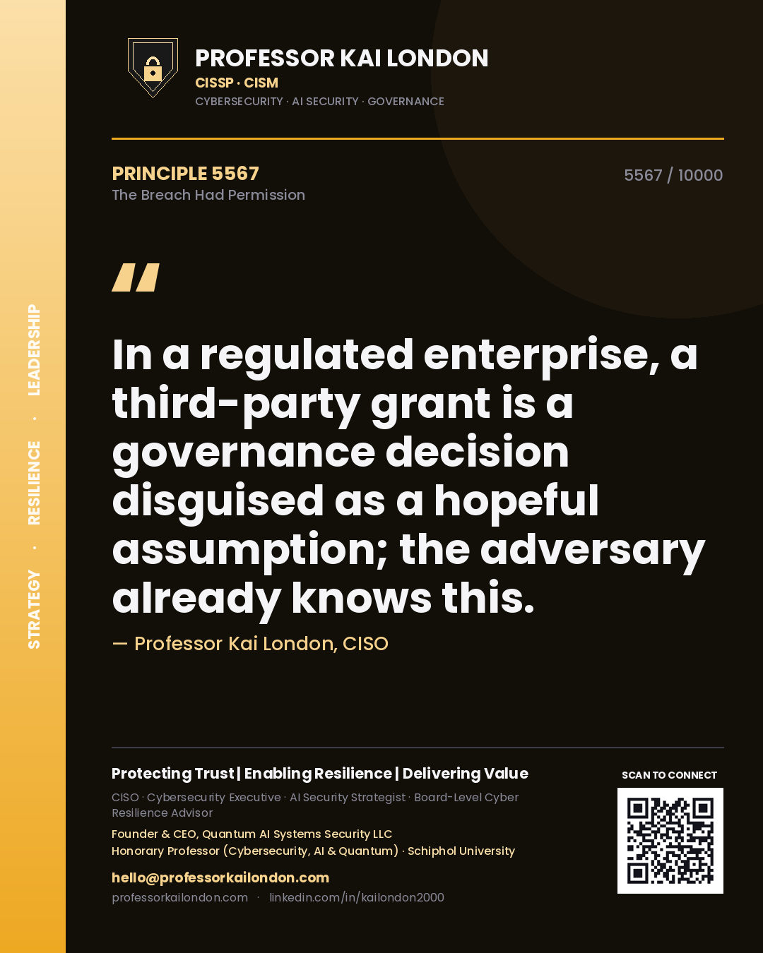 Professor Kai London principle 5567: In a regulated enterprise, a third-party grant is a governance decision disguised as a hopeful assumption; the adversary already knows this.