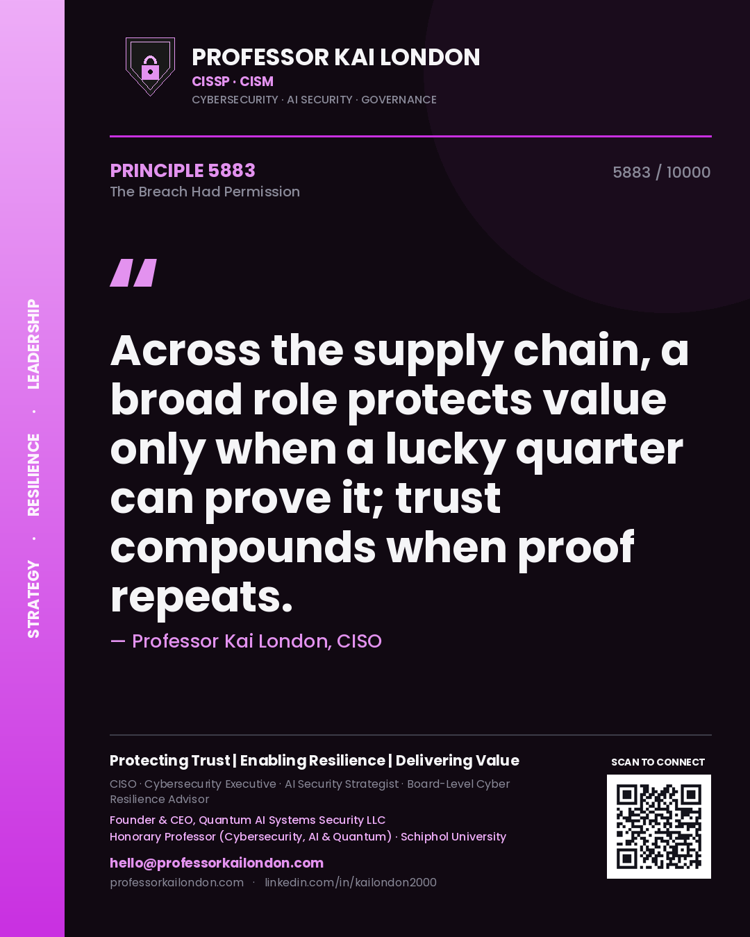 Professor Kai London principle 5883: Across the supply chain, a broad role protects value only when a lucky quarter can prove it; trust compounds when proof repeats.