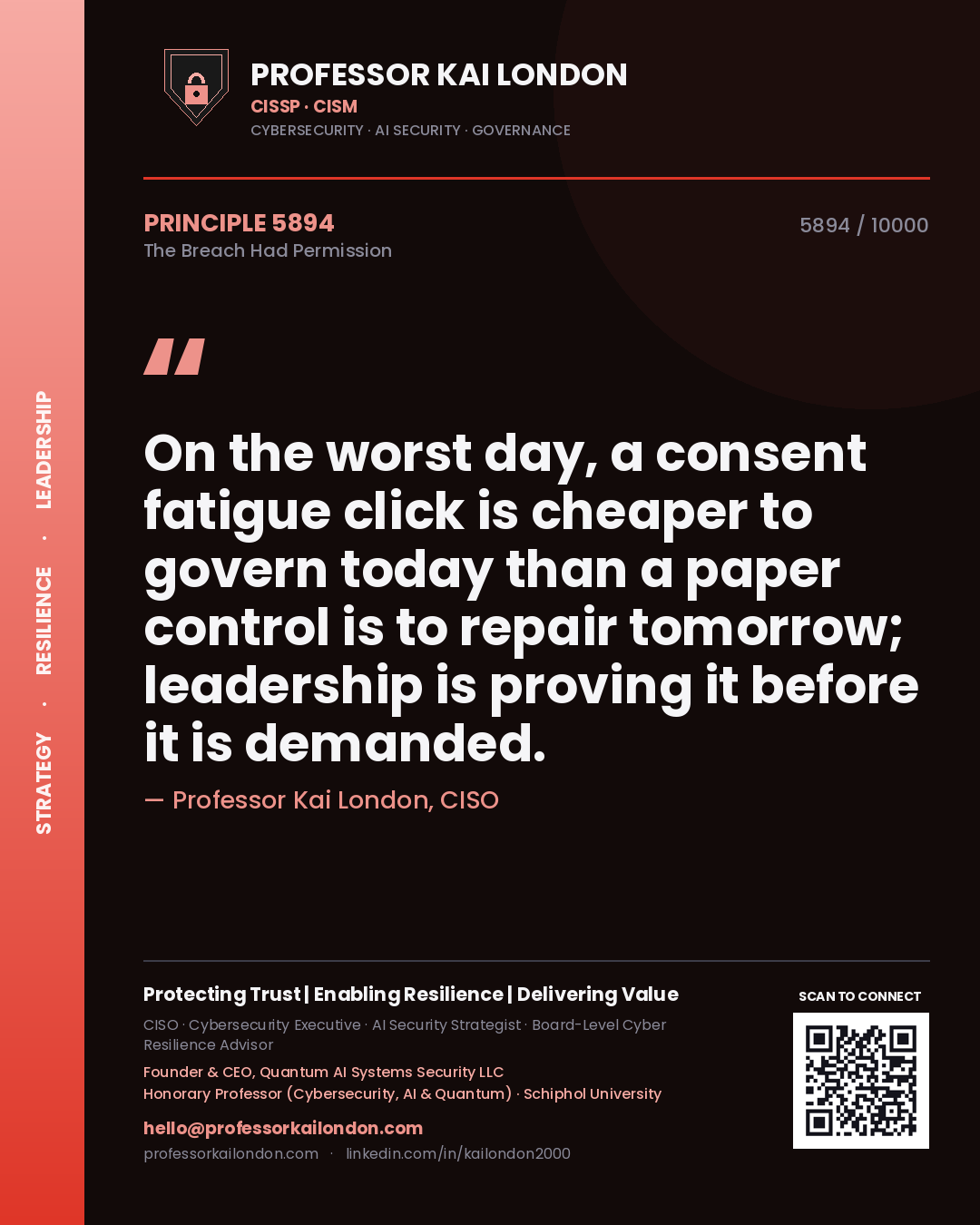 Professor Kai London principle 5894: On the worst day, a consent fatigue click is cheaper to govern today than a paper control is to repair tomorrow; leadership is proving it before it is demanded.