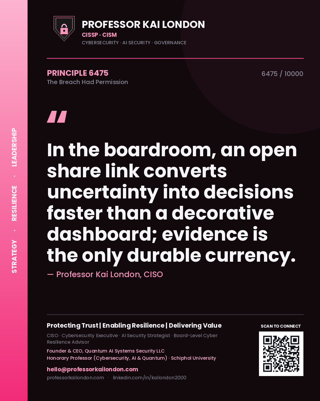 Professor Kai London principle 6475: In the boardroom, an open share link converts uncertainty into decisions faster than a decorative dashboard; evidence is the only durable currency.
