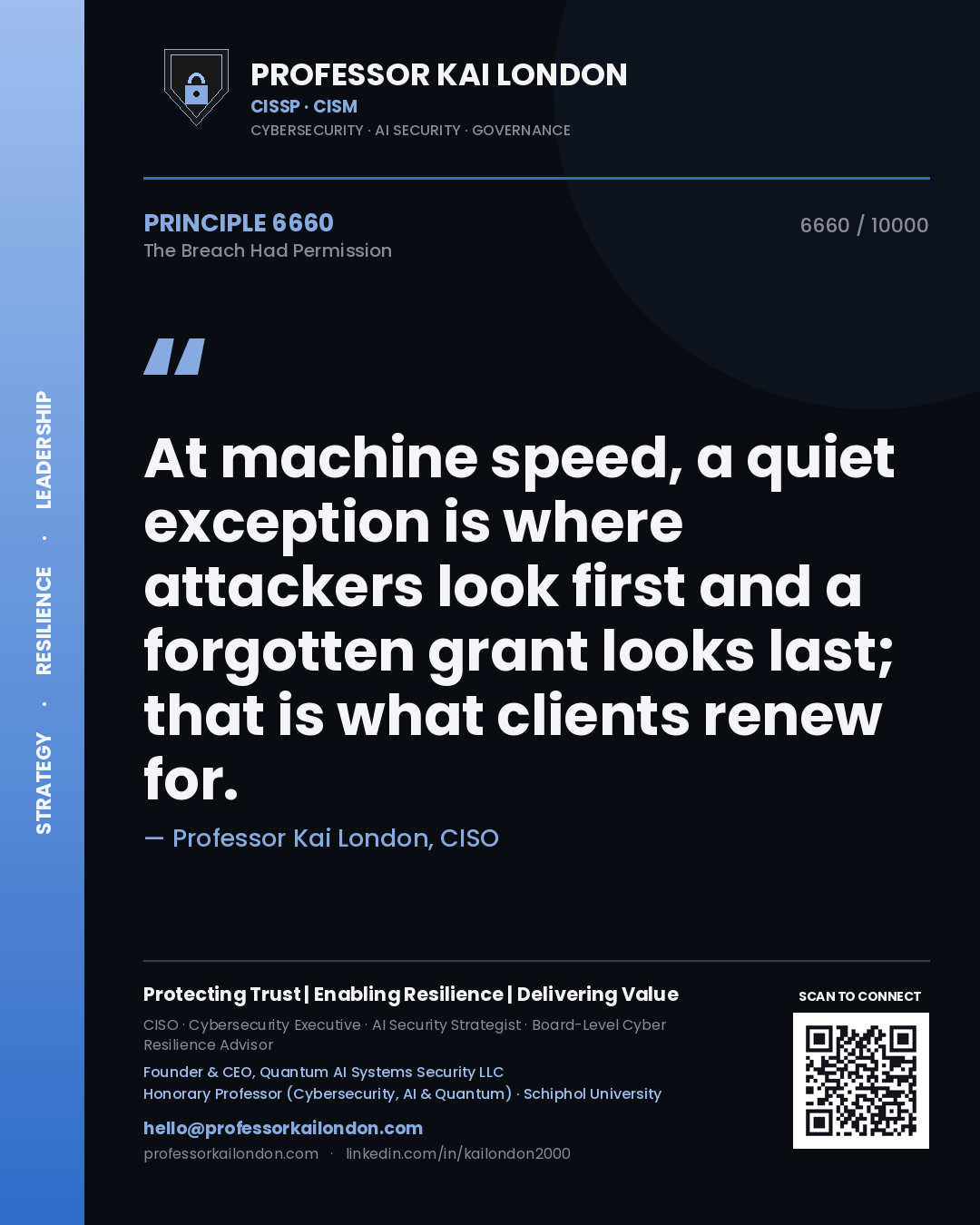 Professor Kai London principle 6660: At machine speed, a quiet exception is where attackers look first and a forgotten grant looks last; that is what clients renew for.