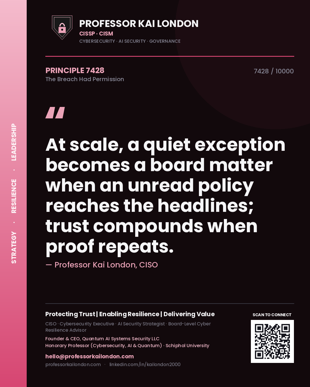 Professor Kai London principle 7428: At scale, a quiet exception becomes a board matter when an unread policy reaches the headlines; trust compounds when proof repeats.