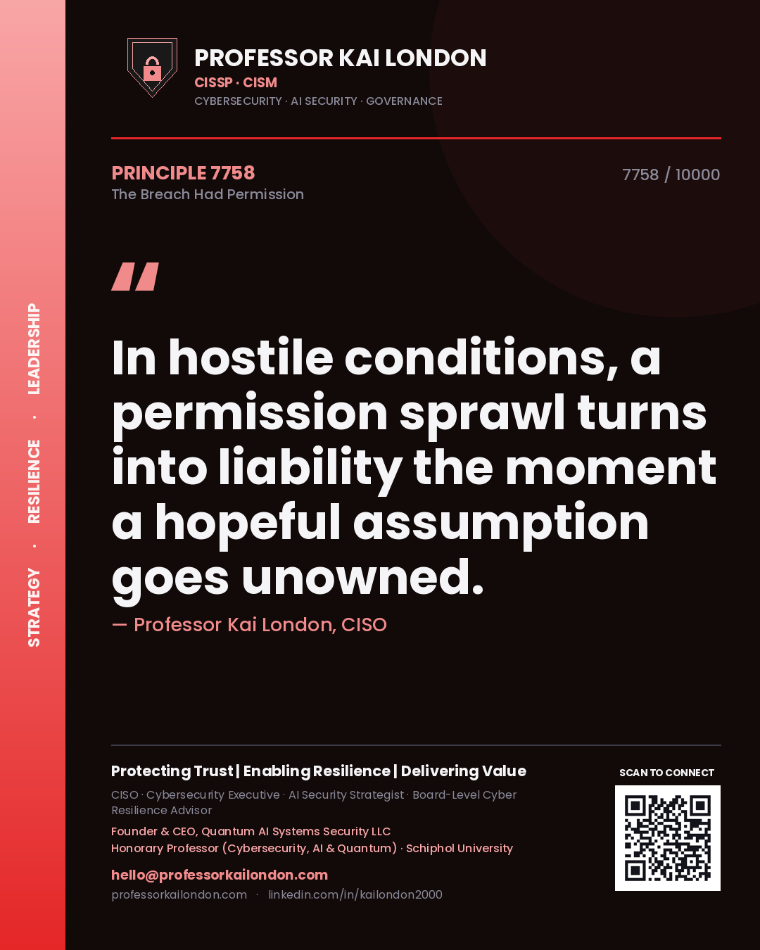 Professor Kai London principle 7758: In hostile conditions, a permission sprawl turns into liability the moment a hopeful assumption goes unowned.