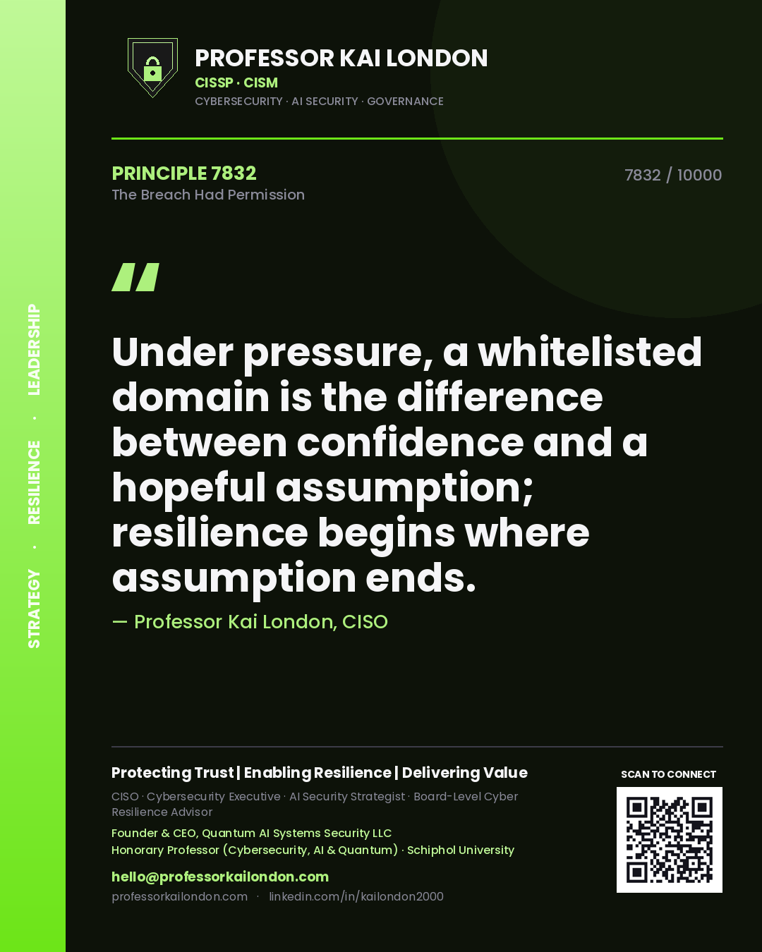 Professor Kai London principle 7832: Under pressure, a whitelisted domain is the difference between confidence and a hopeful assumption; resilience begins where assumption ends.