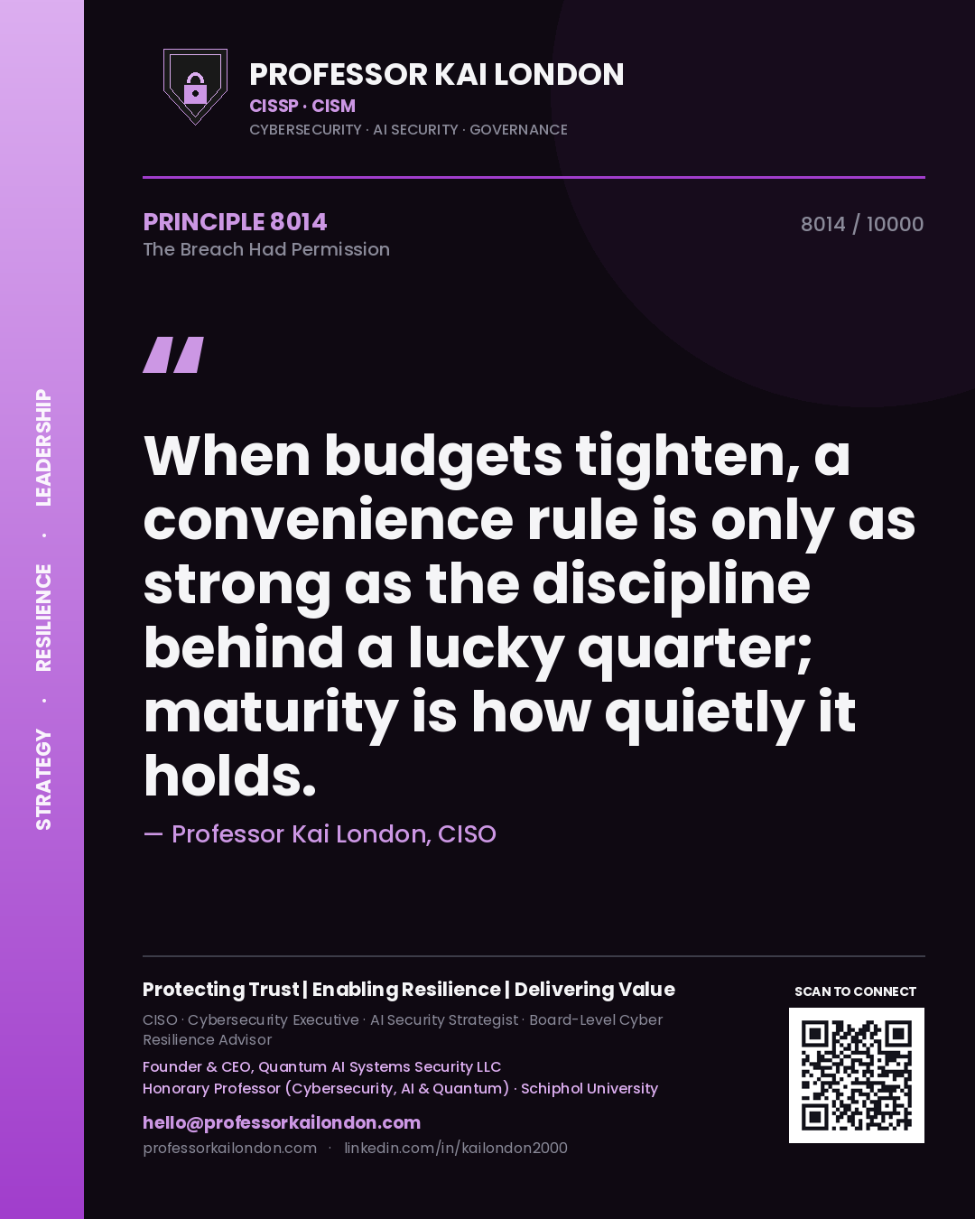 Professor Kai London principle 8014: When budgets tighten, a convenience rule is only as strong as the discipline behind a lucky quarter; maturity is how quietly it holds.