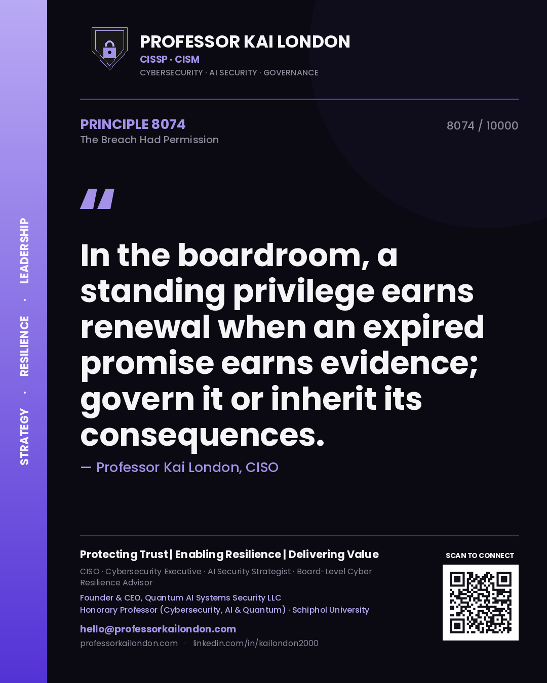 Professor Kai London principle 8074: In the boardroom, a standing privilege earns renewal when an expired promise earns evidence; govern it or inherit its consequences.