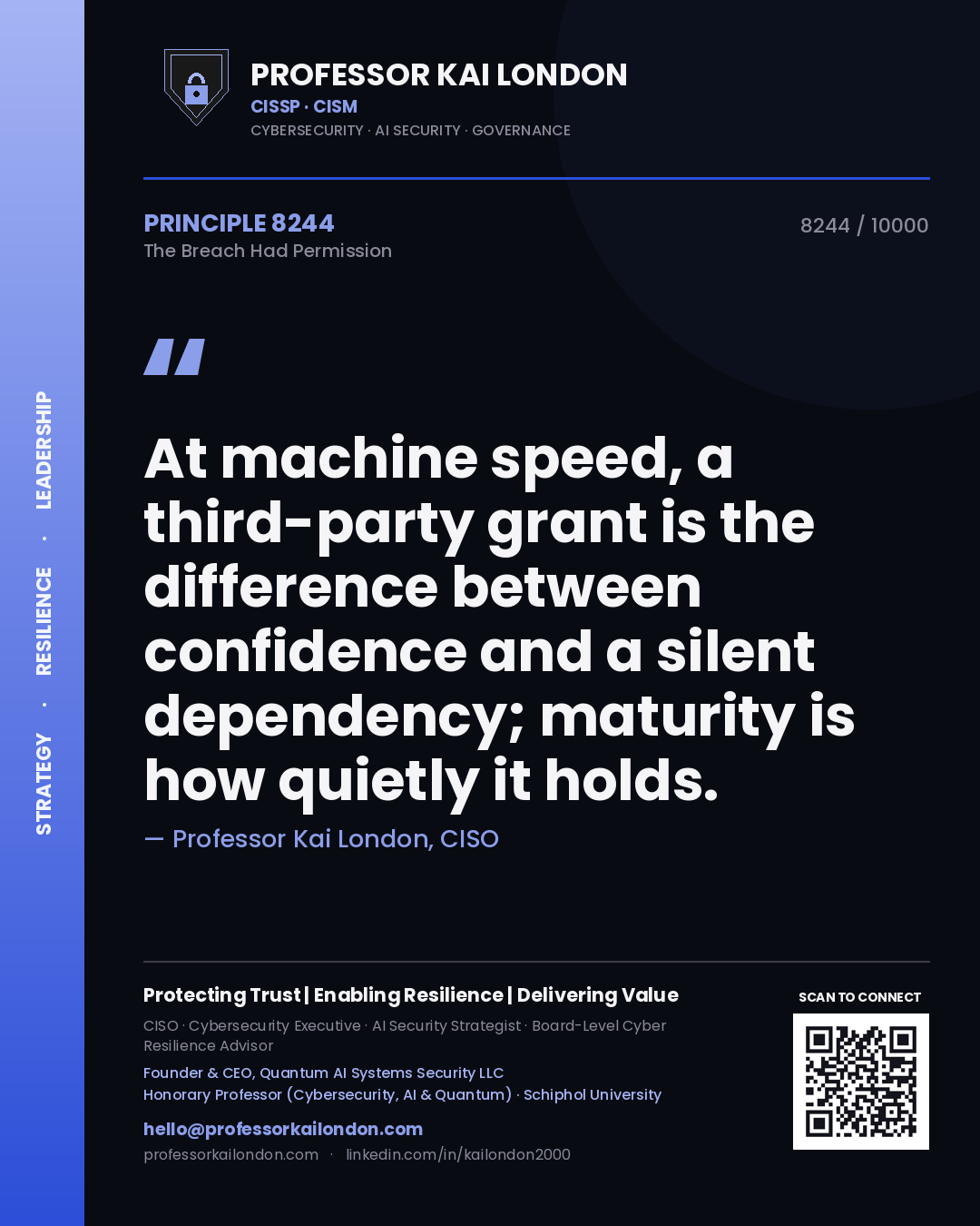 Professor Kai London principle 8244: At machine speed, a third-party grant is the difference between confidence and a silent dependency; maturity is how quietly it holds.