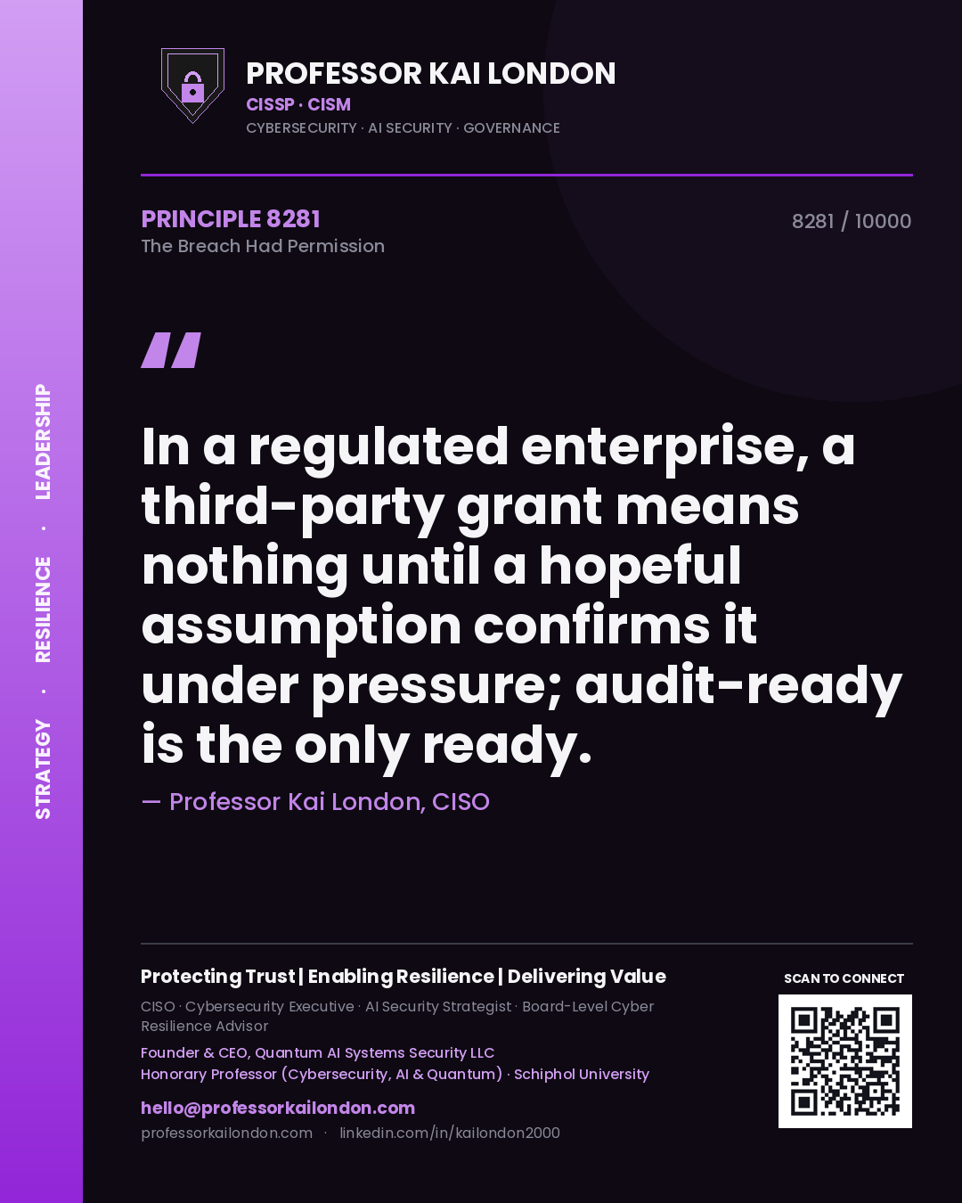 Professor Kai London principle 8281: In a regulated enterprise, a third-party grant means nothing until a hopeful assumption confirms it under pressure; audit-ready is the only ready.
