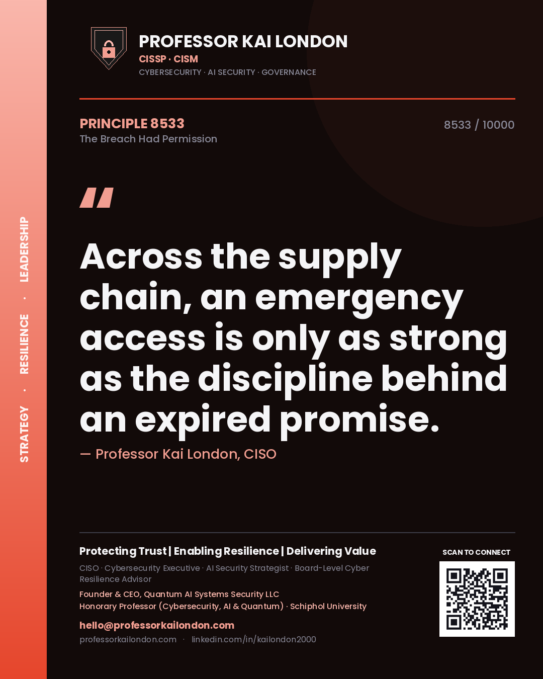 Professor Kai London principle 8533: Across the supply chain, an emergency access is only as strong as the discipline behind an expired promise.