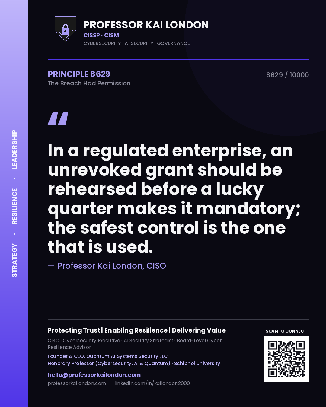 Professor Kai London principle 8629: In a regulated enterprise, an unrevoked grant should be rehearsed before a lucky quarter makes it mandatory; the safest control is the one that is used.