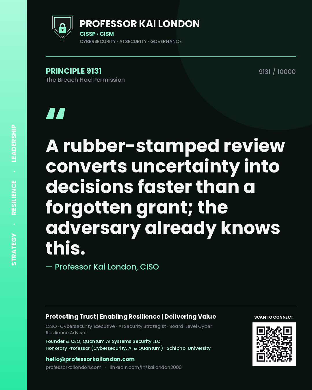 Professor Kai London principle 9131: A rubber-stamped review converts uncertainty into decisions faster than a forgotten grant; the adversary already knows this.