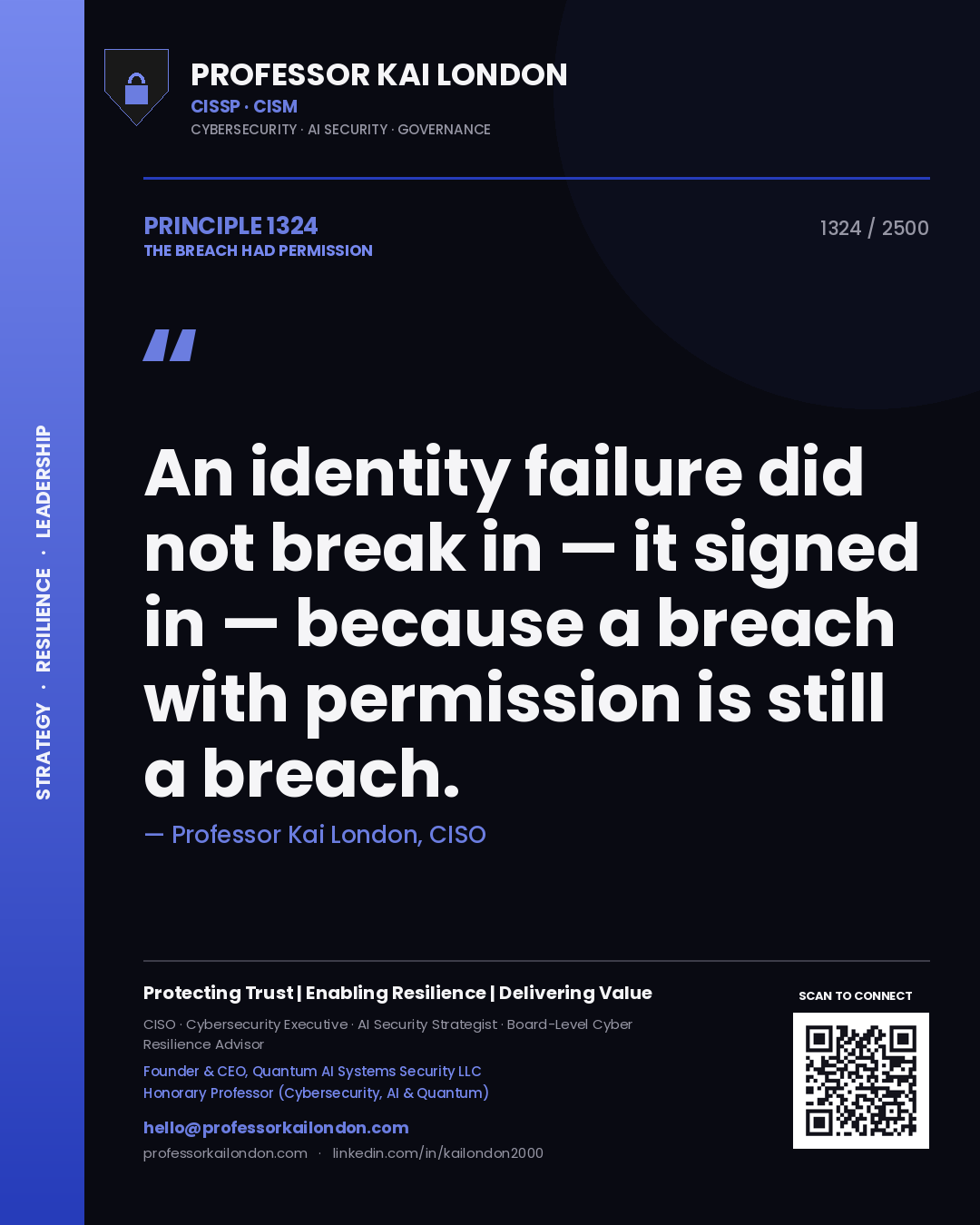 Professor Kai London principle 1324: An identity failure did not break in — it signed in — because a breach with permission is still a breach.