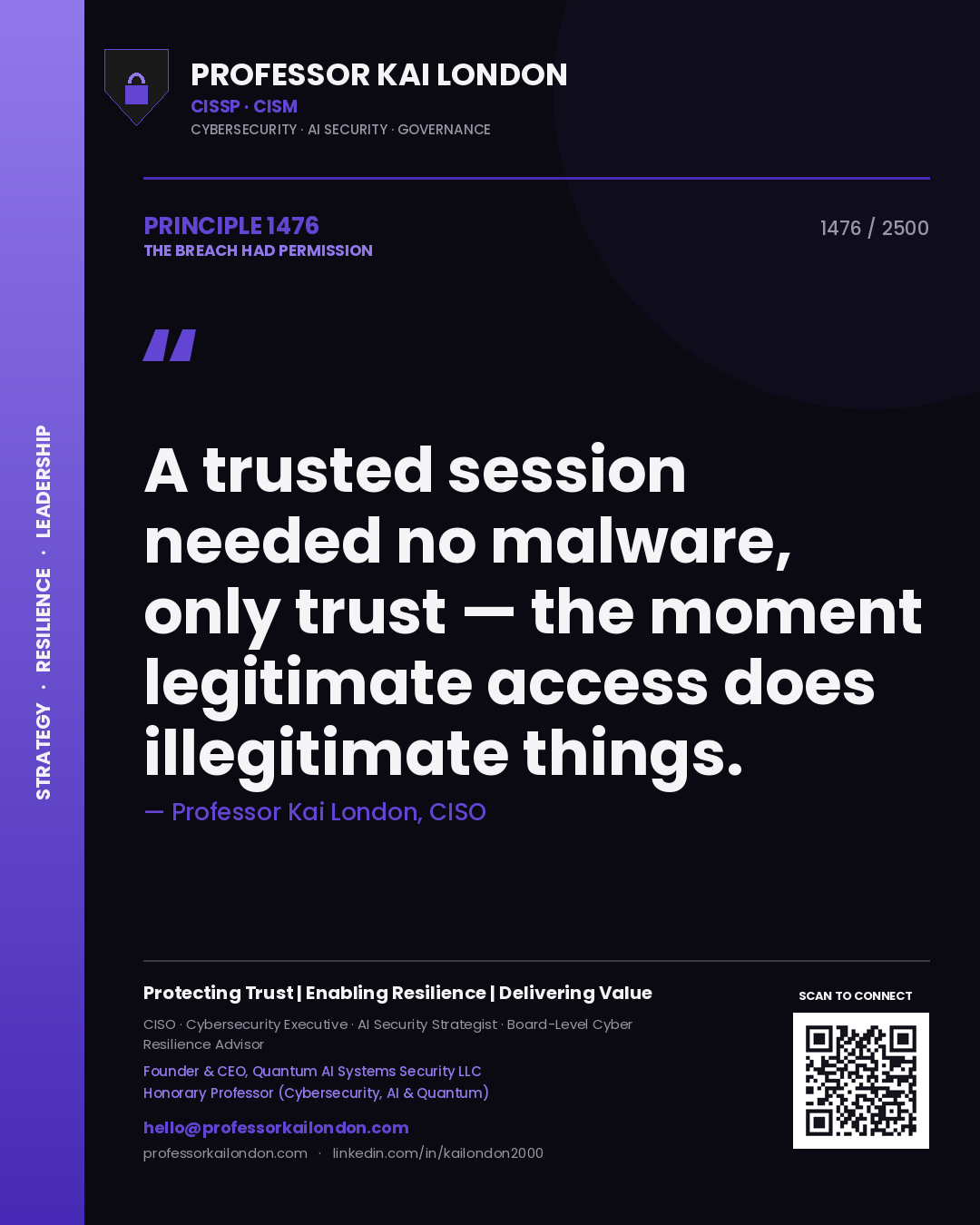 Professor Kai London principle 1476: A trusted session needed no malware, only trust — the moment legitimate access does illegitimate things.