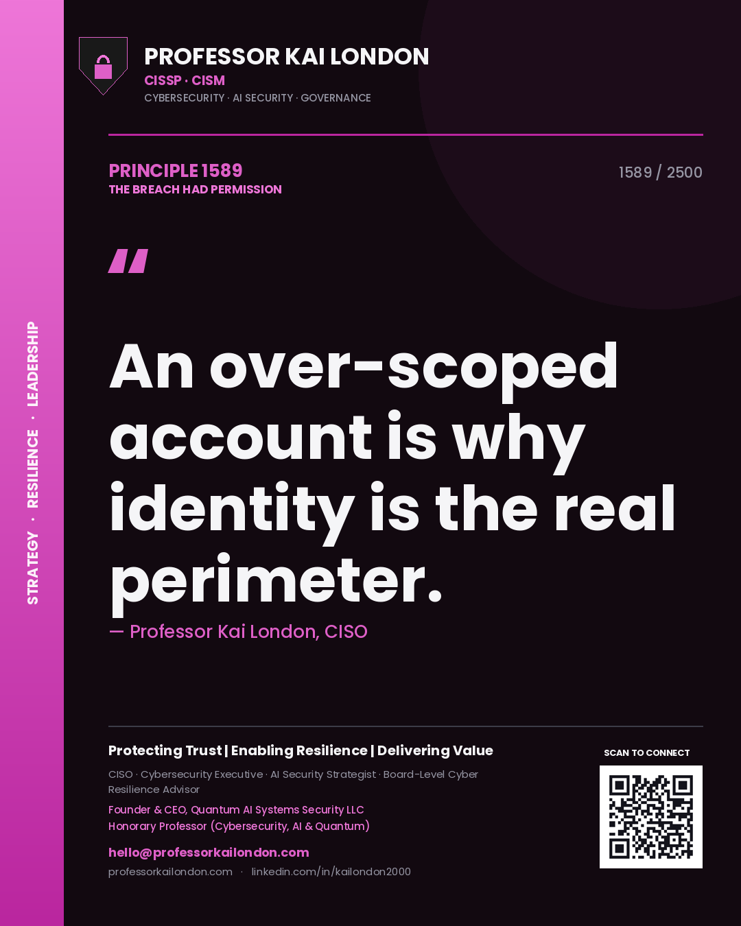 Professor Kai London principle 1589: An over-scoped account is why identity is the real perimeter.