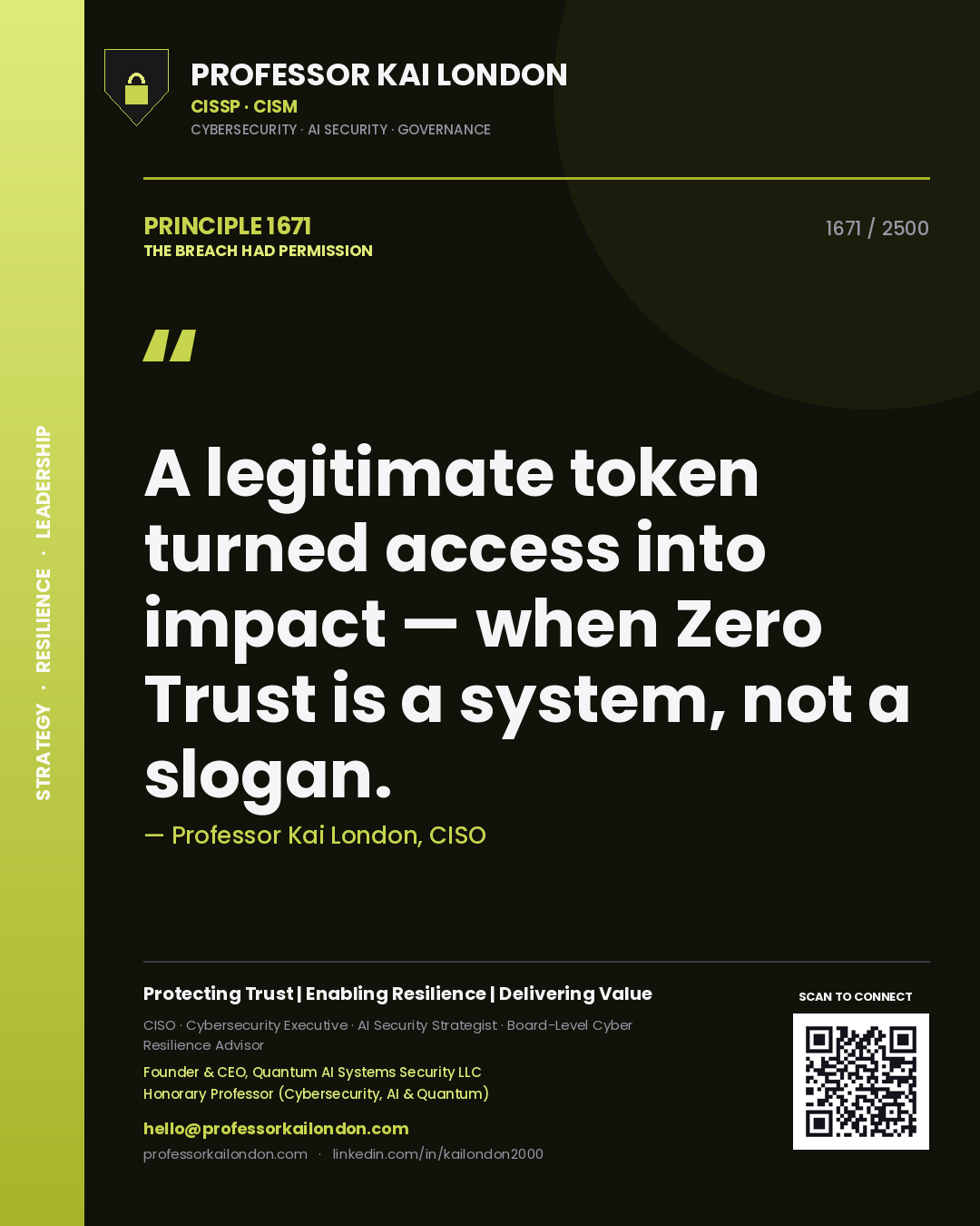 Professor Kai London principle 1671: A legitimate token turned access into impact — when Zero Trust is a system, not a slogan.
