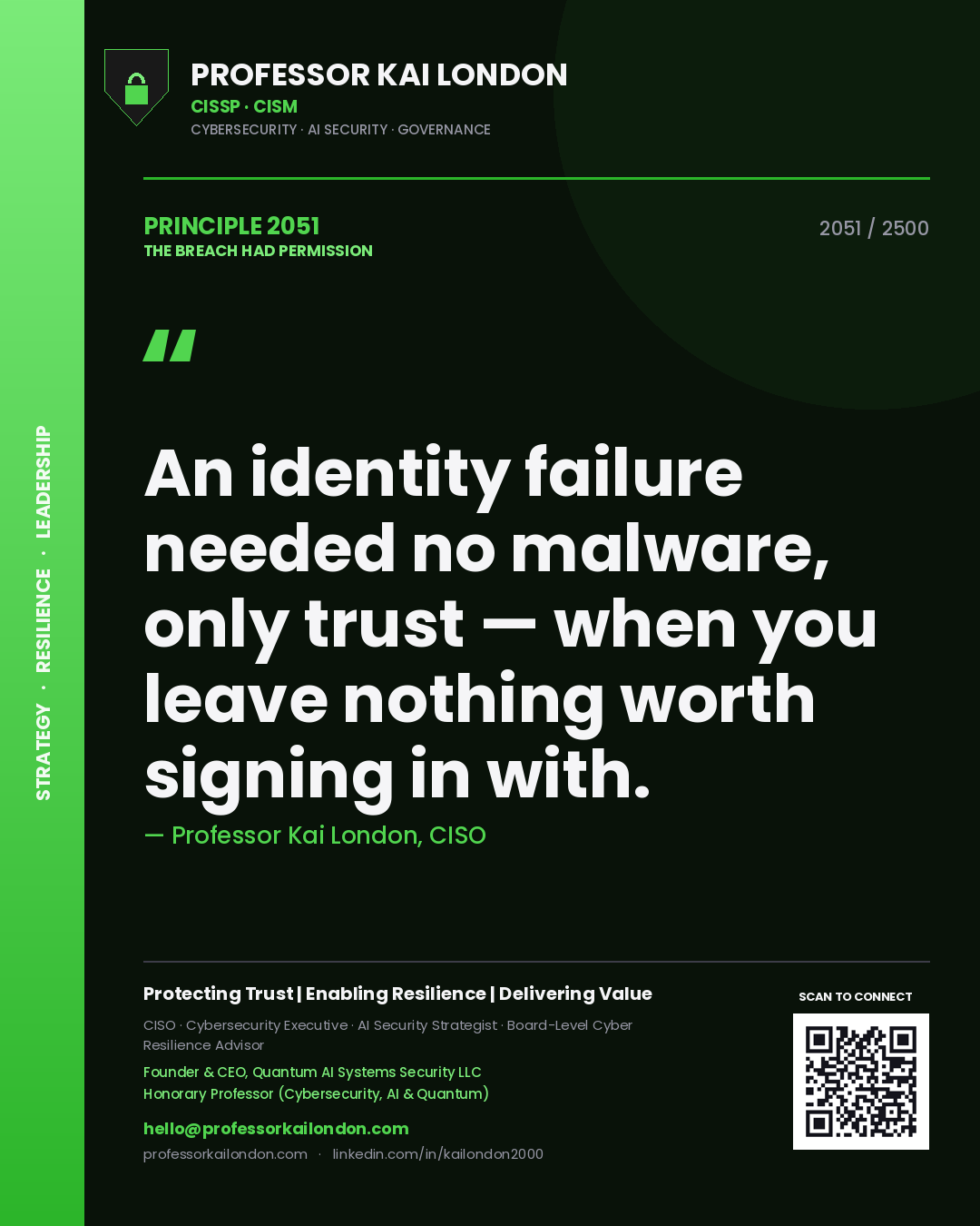 Professor Kai London principle 2051: An identity failure needed no malware, only trust — when you leave nothing worth signing in with.