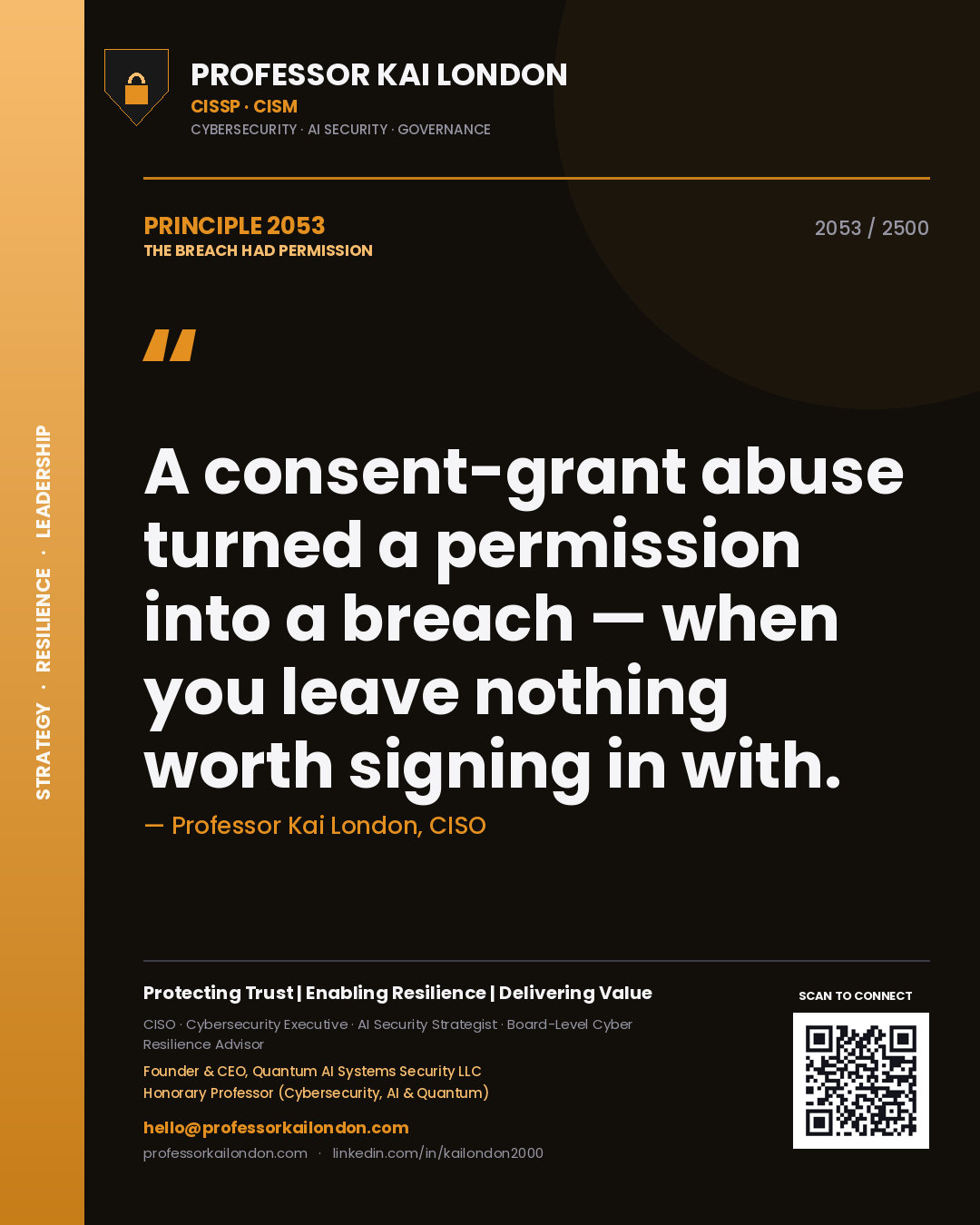 Professor Kai London principle 2053: A consent-grant abuse turned a permission into a breach — when you leave nothing worth signing in with.