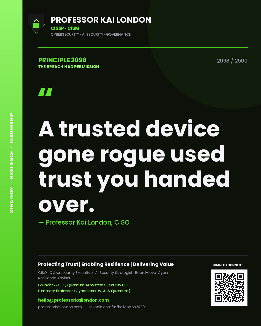 Professor Kai London principle 2098: A trusted device gone rogue used trust you handed over.