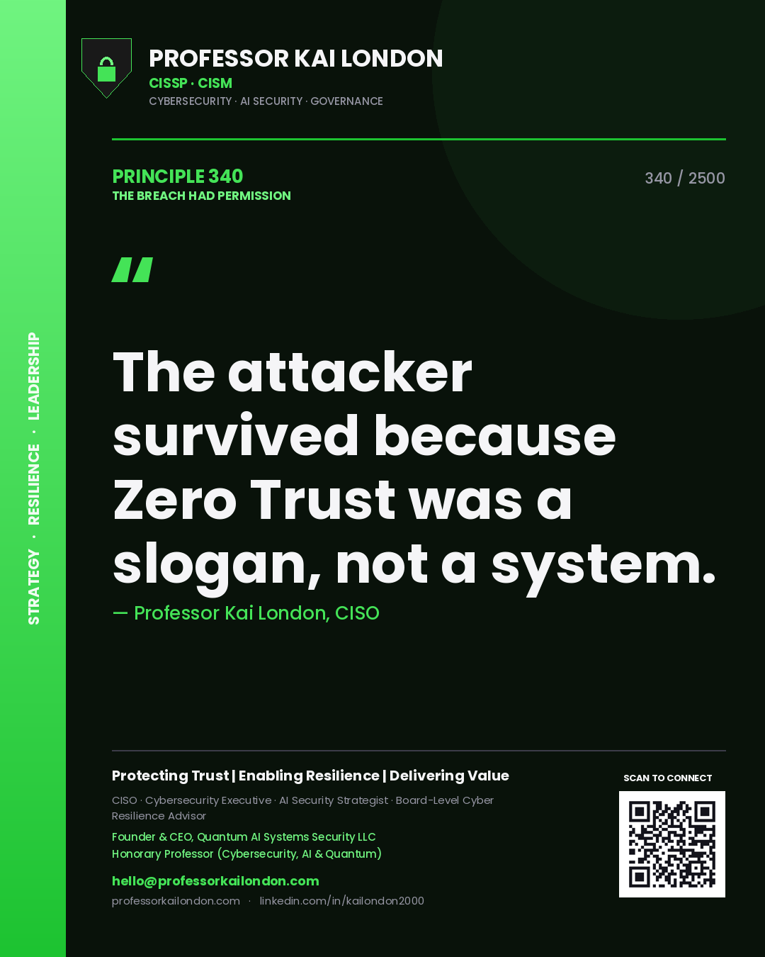 Professor Kai London principle 340: The attacker survived because Zero Trust was a slogan, not a system.