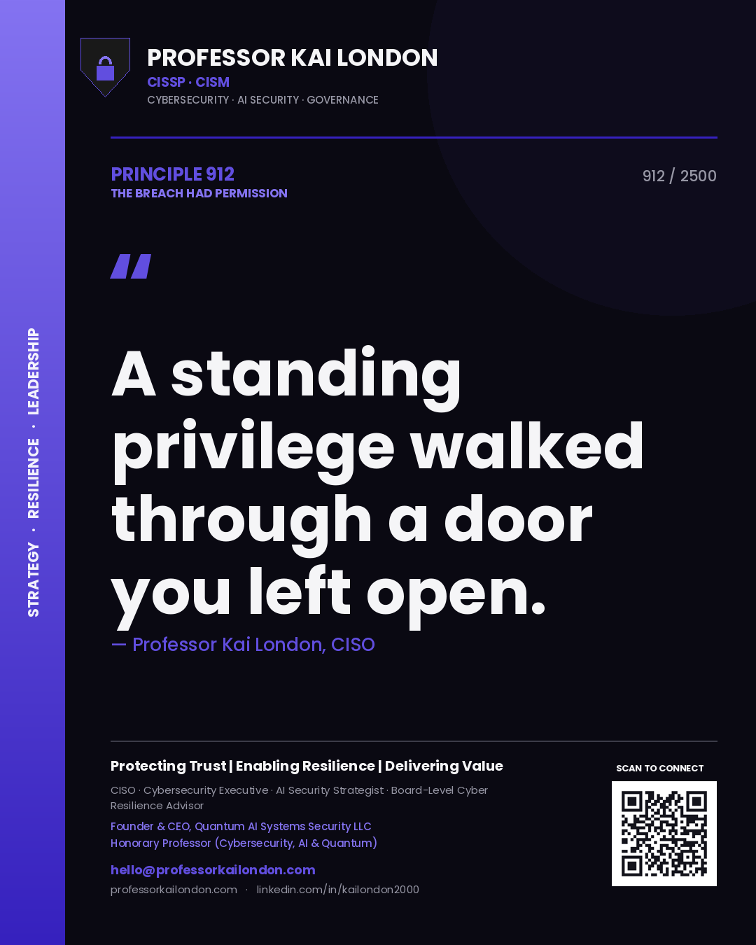 Professor Kai London principle 912: A standing privilege walked through a door you left open.