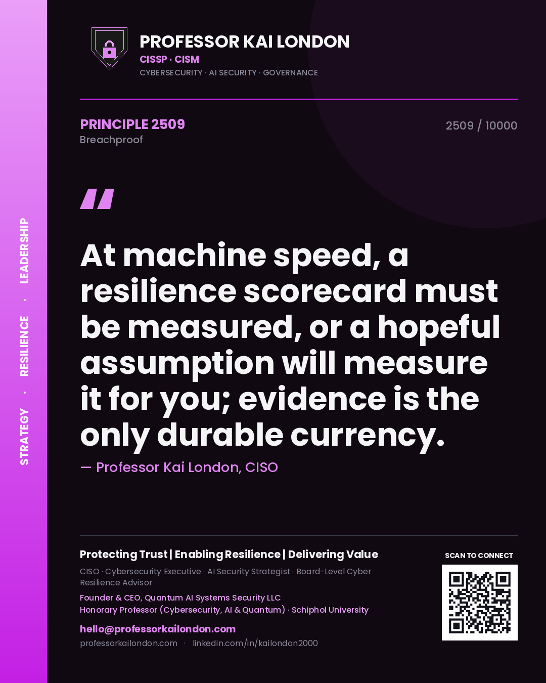 Professor Kai London principle 2509: At machine speed, a resilience scorecard must be measured, or a hopeful assumption will measure it for you; evidence is the only durable currency.