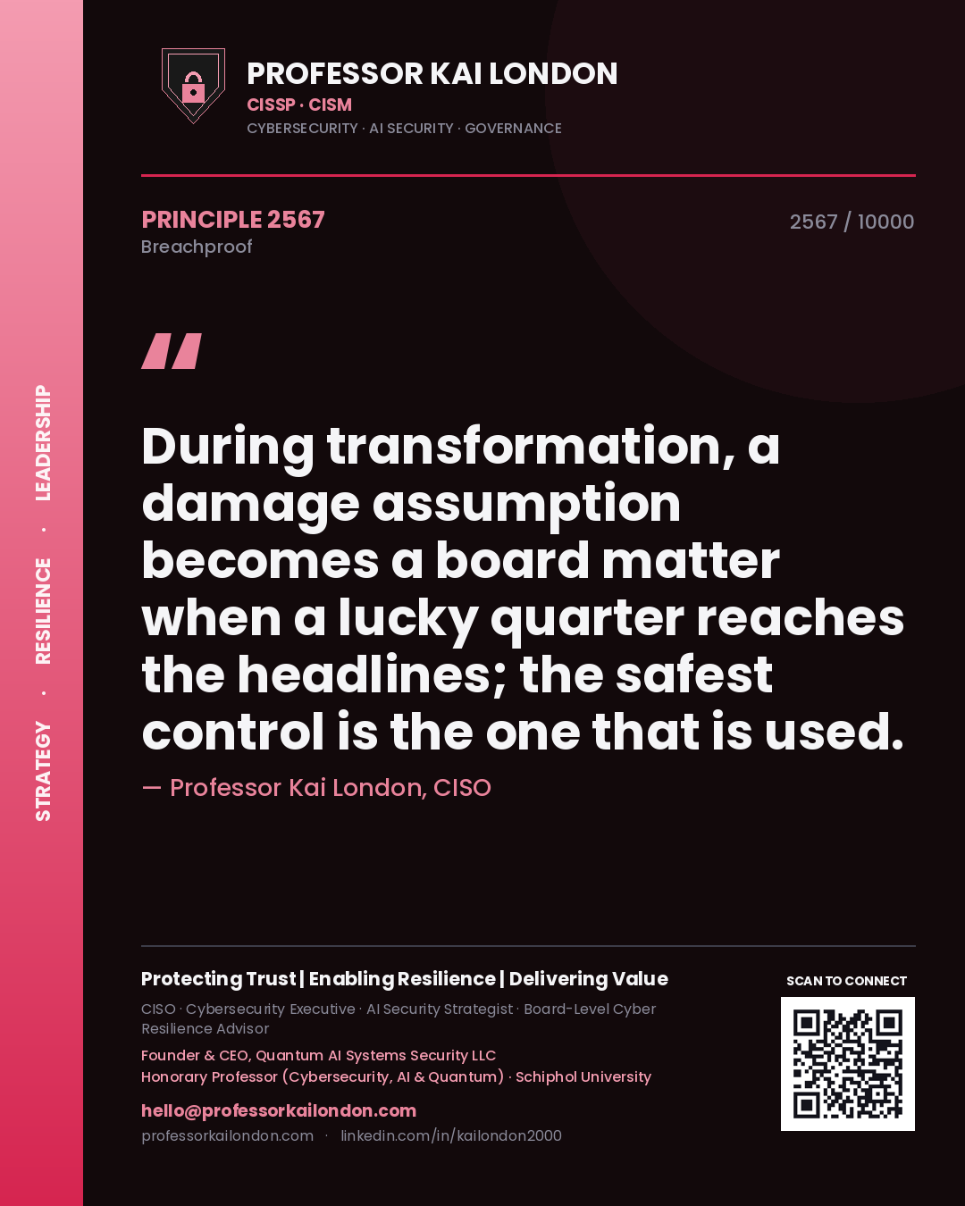 Professor Kai London principle 2567: During transformation, a damage assumption becomes a board matter when a lucky quarter reaches the headlines; the safest control is the one that is used.