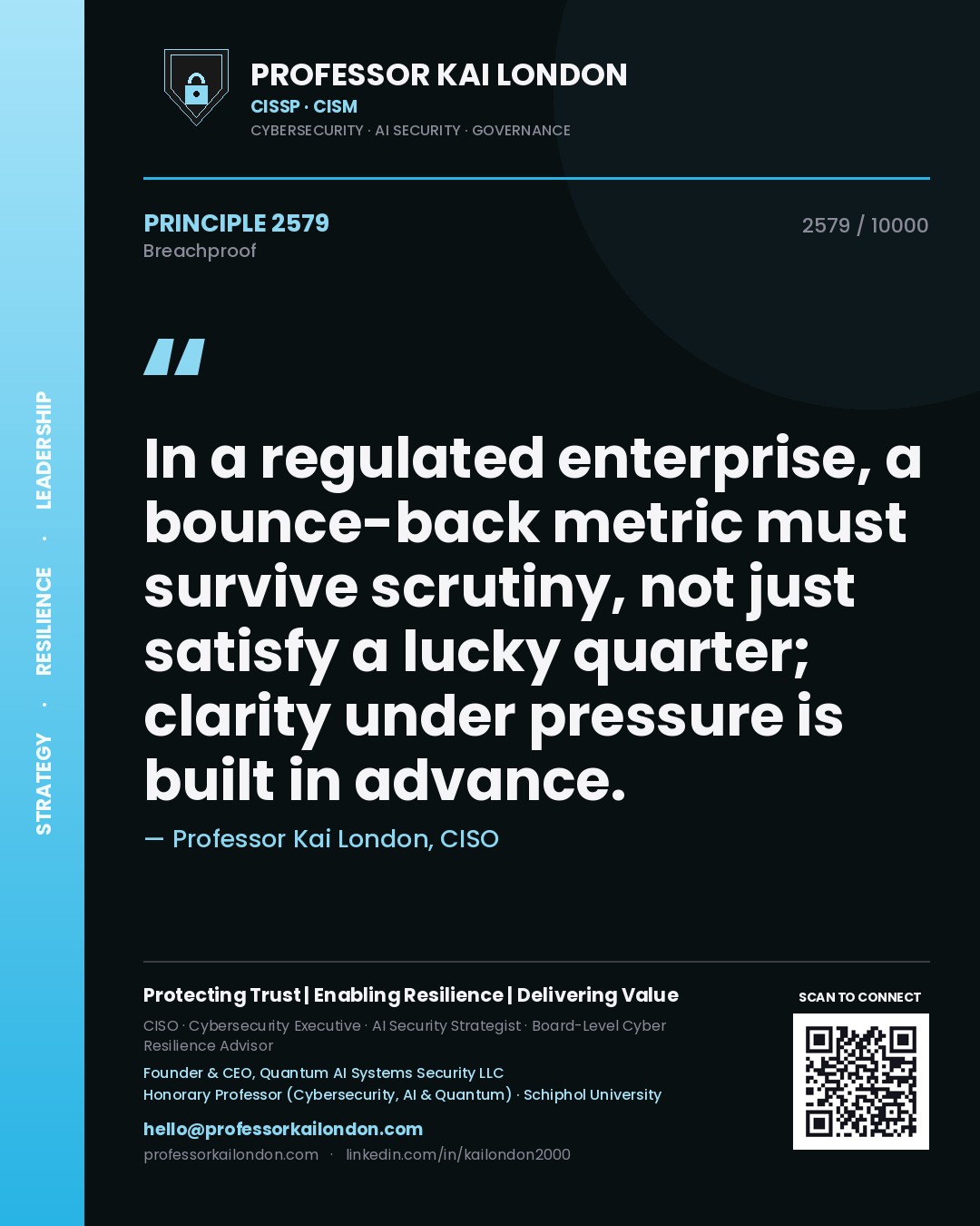 Professor Kai London principle 2579: In a regulated enterprise, a bounce-back metric must survive scrutiny, not just satisfy a lucky quarter; clarity under pressure is built in advance.